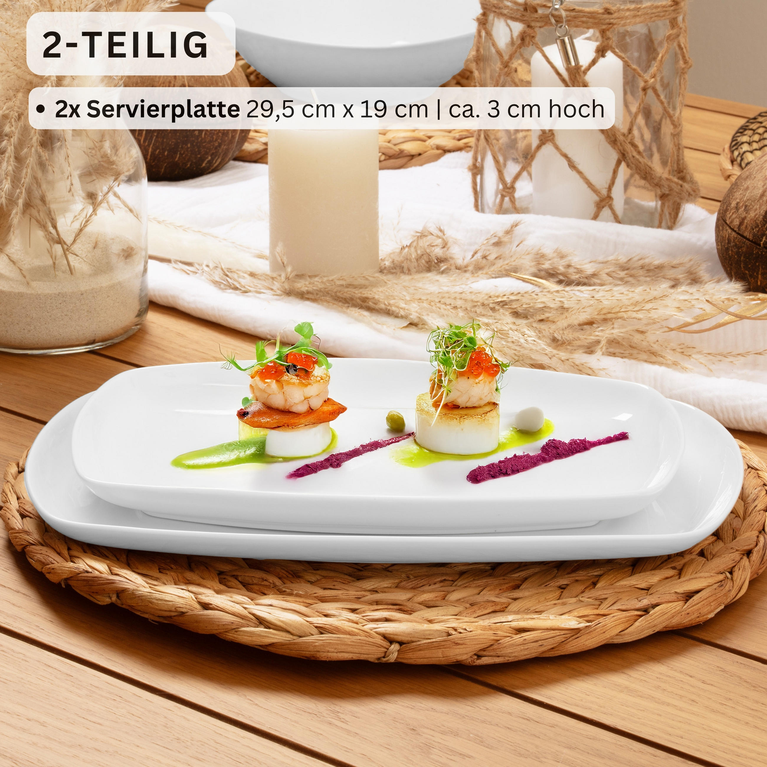 SERVIERPLATTEN SET BILGOLA - 2 teilig aus Porzellan - Weiß, Keramik (19/3/29.5cm) - Sänger