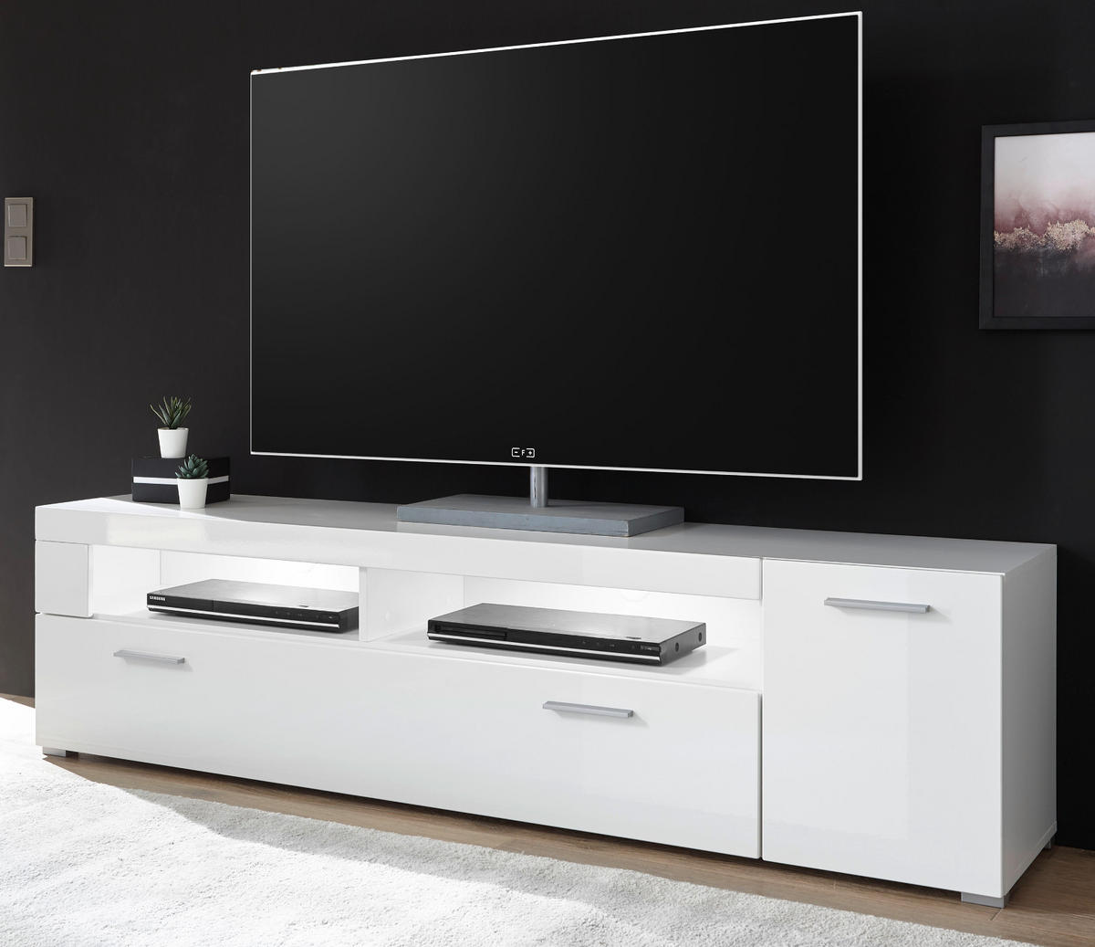 TV-LOWBOARD weiß Hochglanz 180 x 48 cm, TV Unterteil mit 5 Fächern - Chromfarben/Weiß Hochglanz, Holzwerkstoff/Kunststoff (180/48/40cm) - Furn.Design