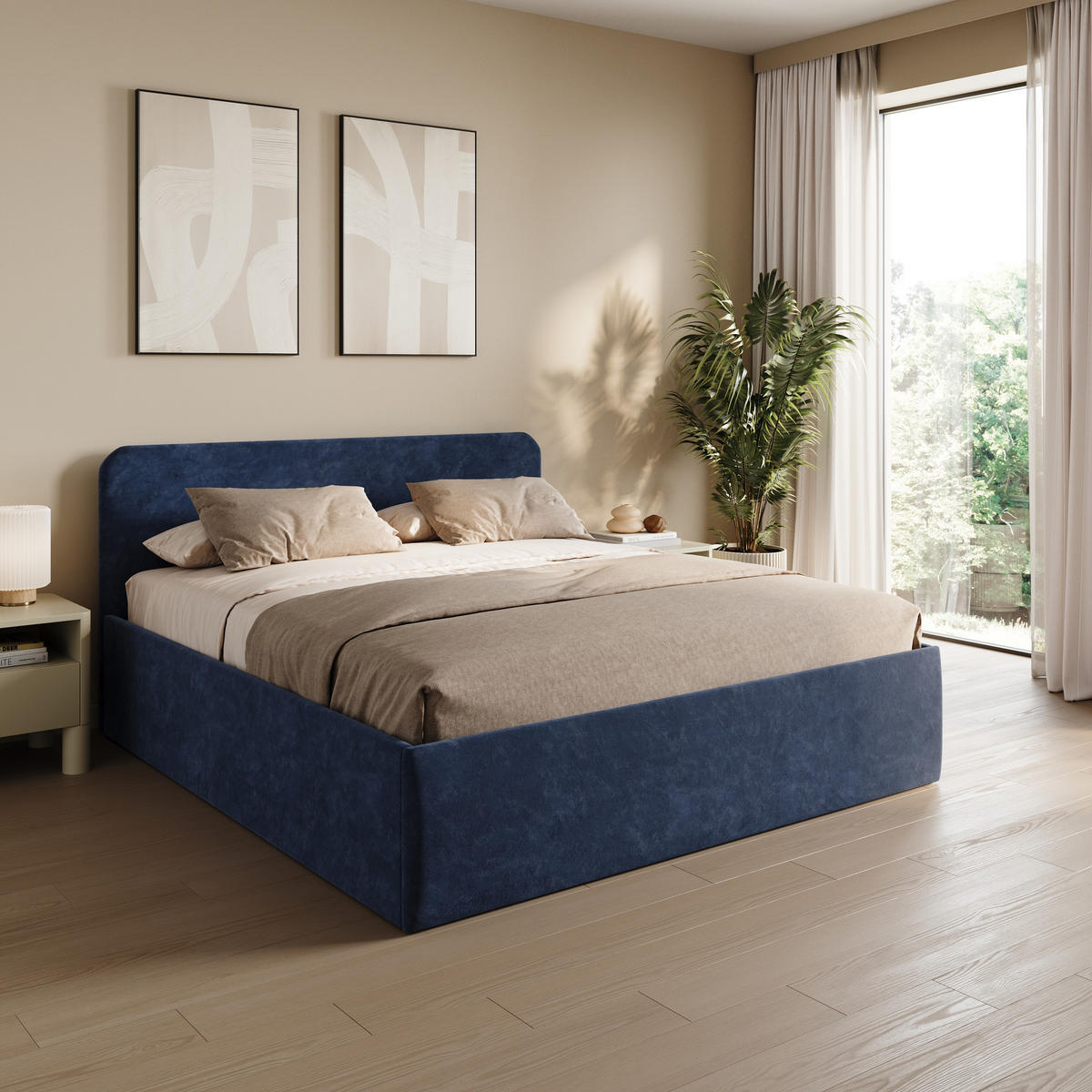 POLSTERBETT 200x200 cm Microvelours in Navy - Dunkelblau, Textil (200/200cm) - Home Collective