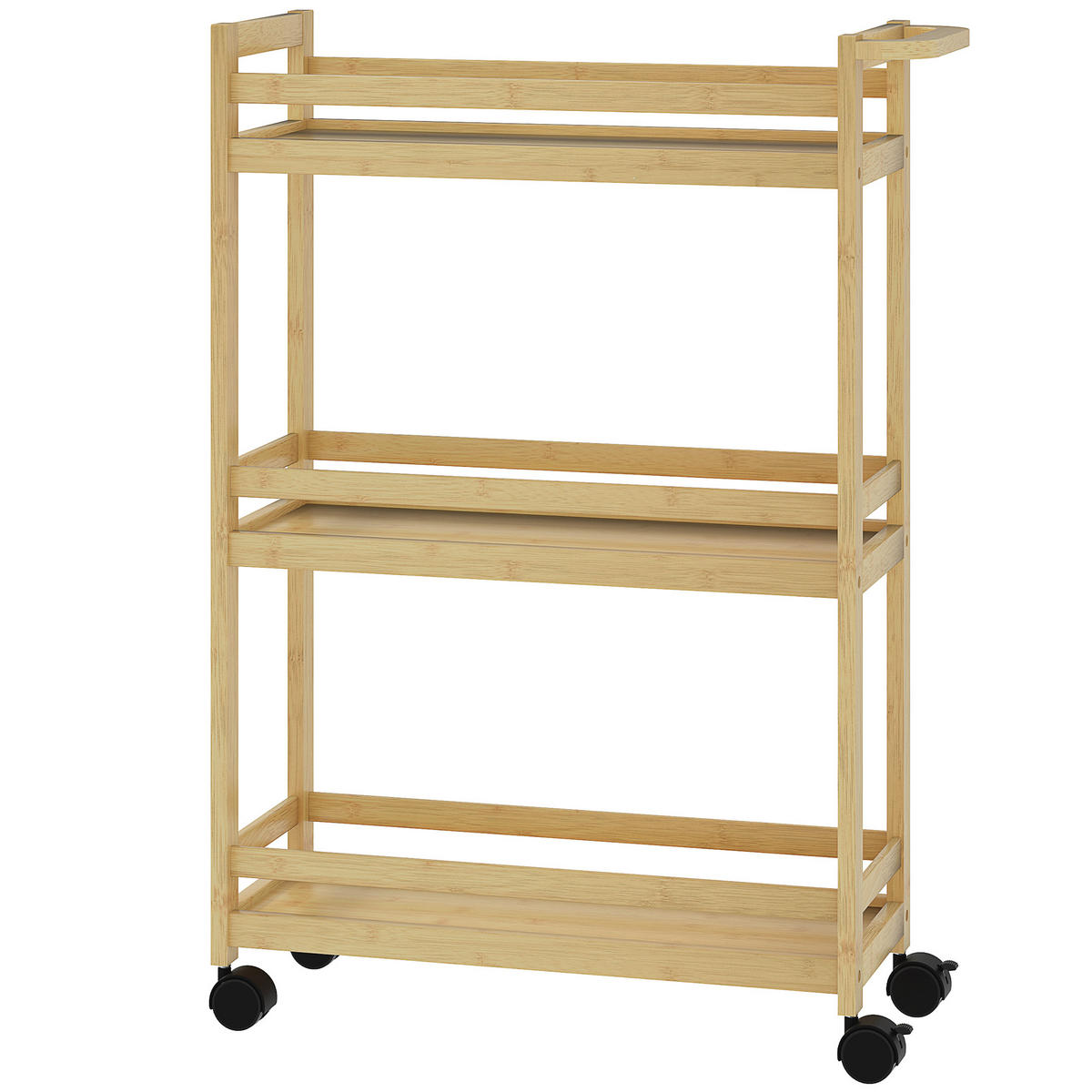 BADEZIMMERREGAL DE-17322 3-stufig mit Rollen & Handgriff Natur - Naturfarben, Naturmaterialien (20/75/55cm) - ComfortXL