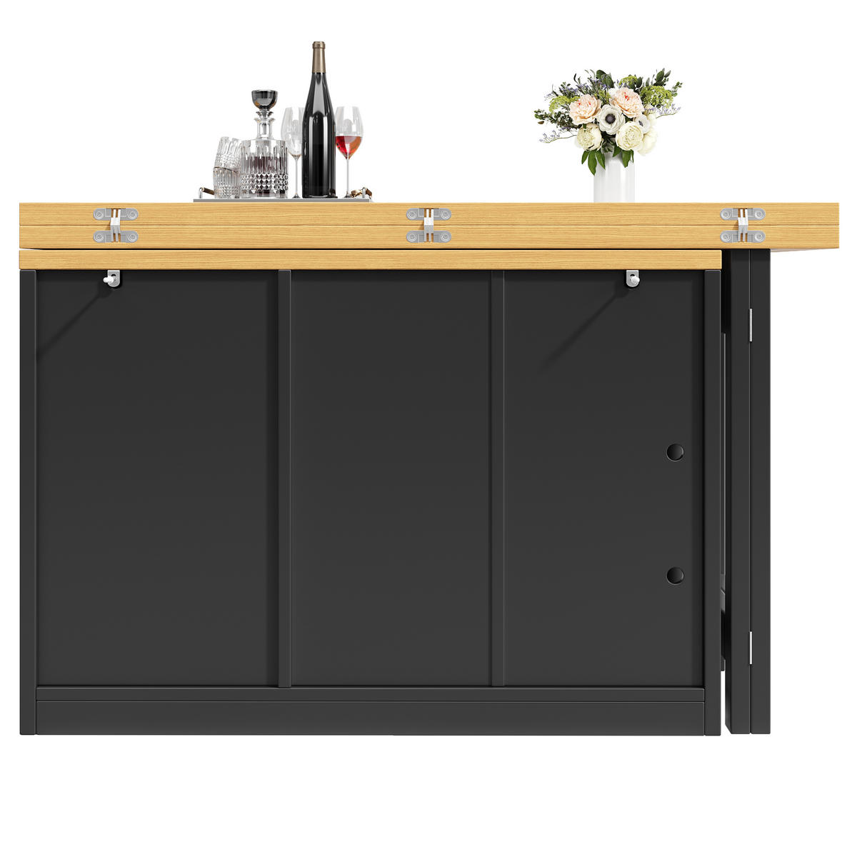 KÜCHENINSEL Ausziehbar 120 194cm 360° Drehbar Glastüren Schwarz - Schwarz, Metall (120/73.5/40cm) - FLIEKS
