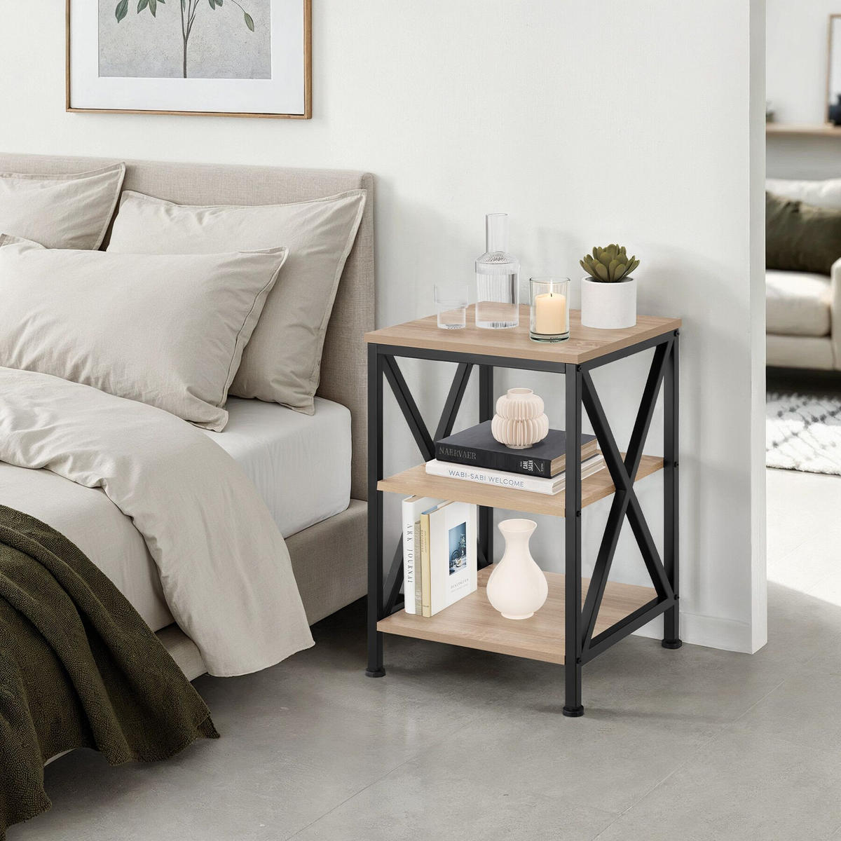 BEISTELLTISCH Nottingham,40,5 x 40,5 x 60,5 cm,Industrial Holz hell, Eiche Sonoma - Naturfarben, Holz (40.5/40.5/60.5cm) - tectake