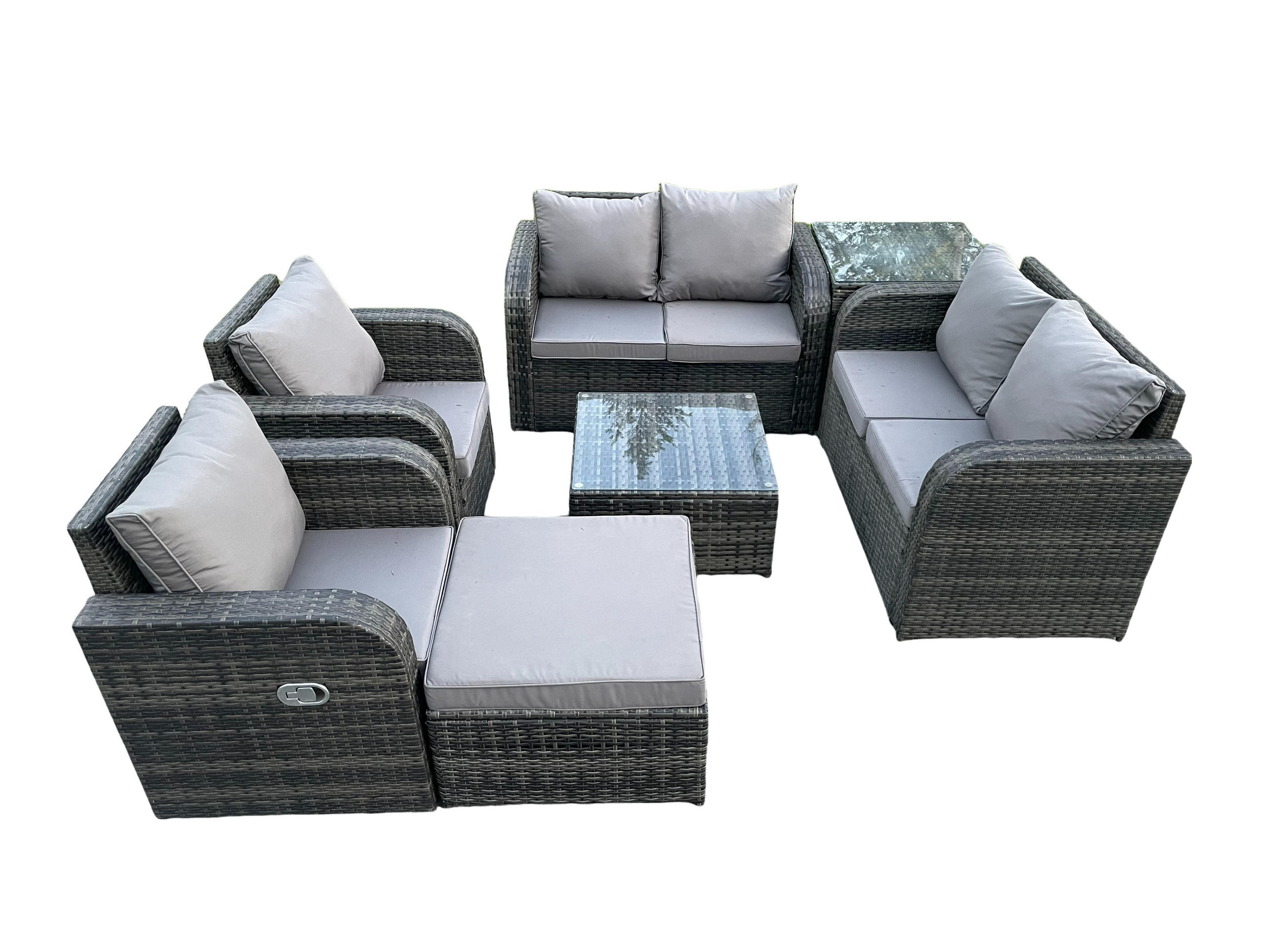 GARTENMÖBELGARNITUR Polyrattan Dunkelgrau 7-Sitzer - Dunkelgrau, Metall - Fimous