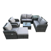 GARTENMÖBELGARNITUR Polyrattan Dunkelgrau 7-Sitzer - Dunkelgrau, Metall - Fimous