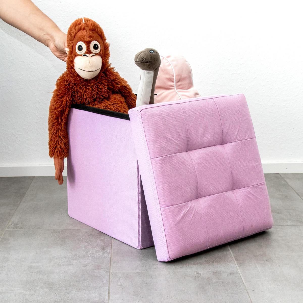 SITZHOCKER Faltbar mit Stauraum 38/38/38 cm (Rosa) - Rosa, Textil (38/38/38cm) - Intirilife