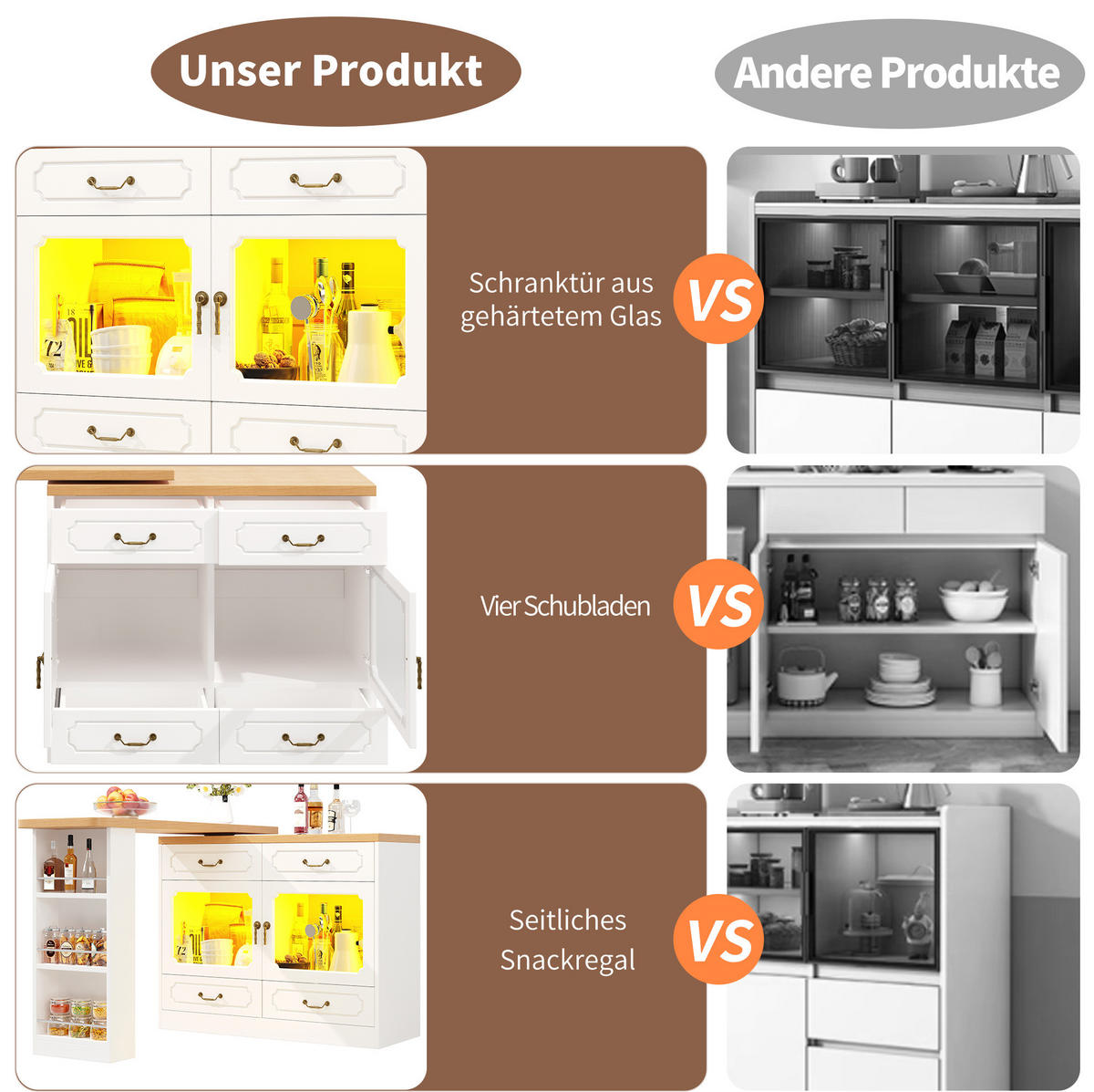 BARTISCH Ausziehbarer aus MDF mit 360° Drehplatte & LED, 135-203/39/92,8 cm, Weiß - Weiß, Holzwerkstoff (39/92.8/135cm) - Redom