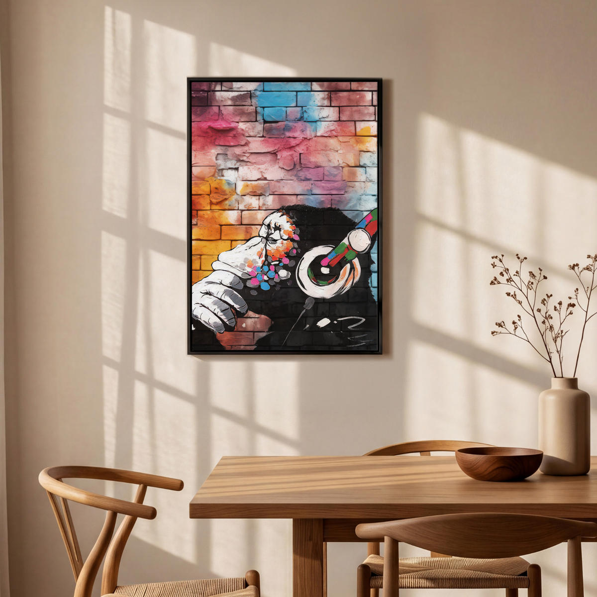 LEINWAND Bilder mit Rahmen - Affe - Graffiti - Musik - 60x90 - Multicolor, Textil (60/90cm) - MuchoWow