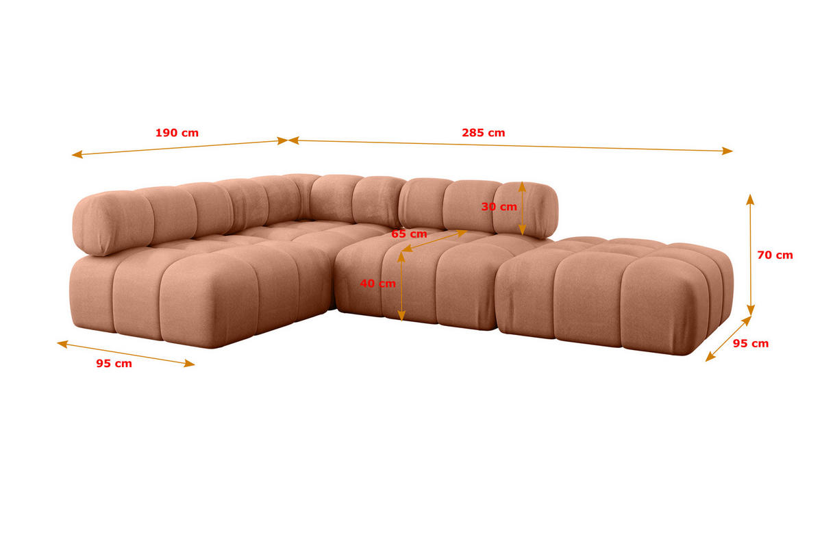ECKSOFA modulares Sofa Favio-L1 - 285x190x70 cm Apricot Velours - Koralle, Holzwerkstoff/Textil (285/190cm) - ALTDECOR