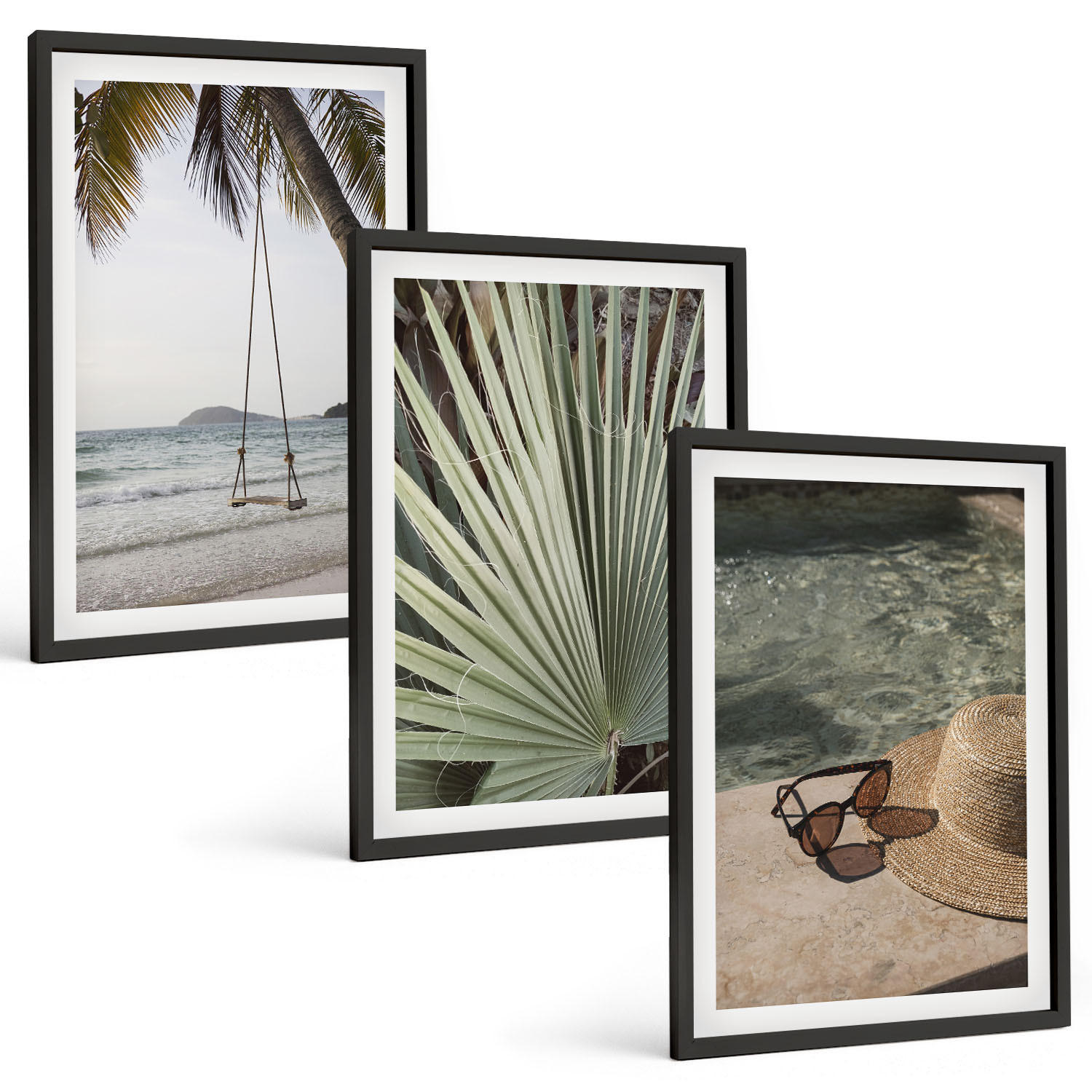 BILDER SET 3er Set - 40x60 cm Schwarzer Rahmen - Strandschaukel-Blätterurlaub - Schwarz, Kunststoff (40/60cm) - TULUP