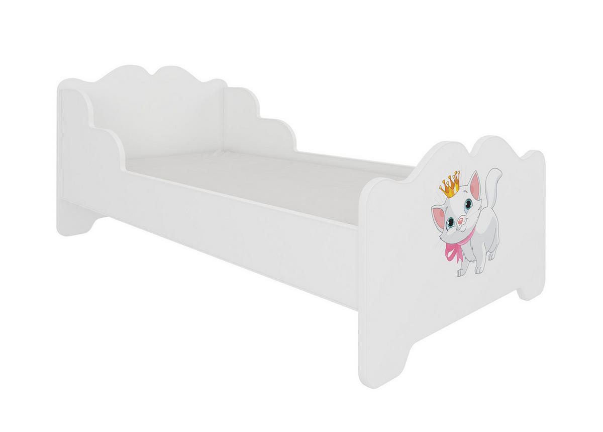 KINDERBETT Ximena 164 / 88 / 63cm weiß / Motiv Katze - Multicolor/Weiß, Holz/Holzwerkstoff (80/160cm) - Feldmann-Wohnen
