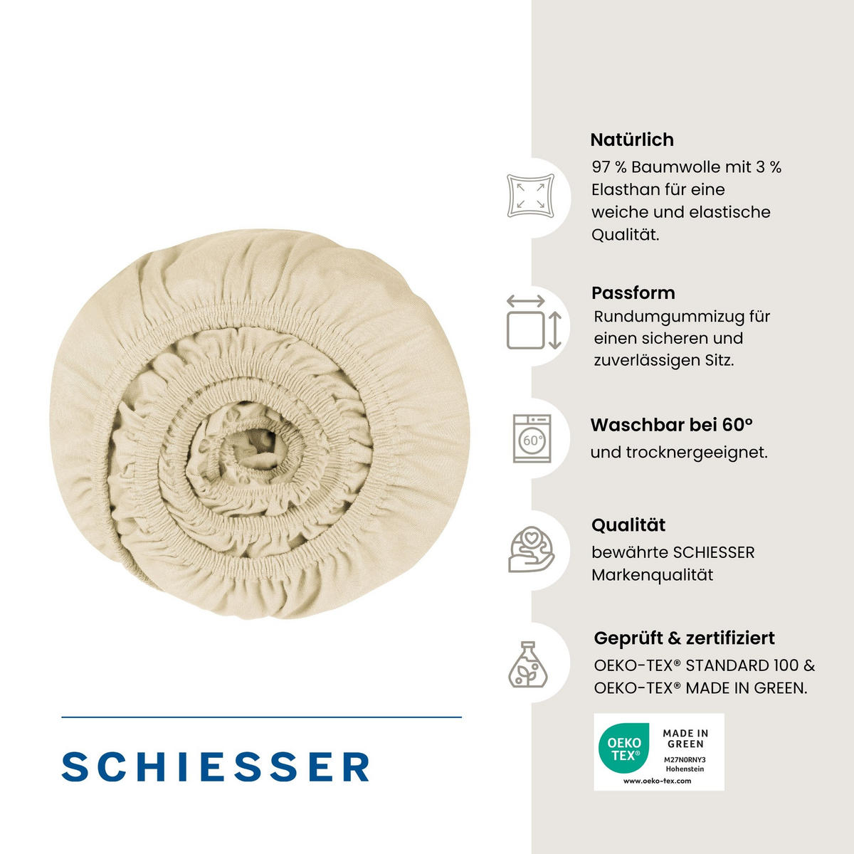 SPANNBETTLAKEN Elli 97 % Baumwolle, 3 % Elasthan 150x200 cm Creme - Creme, Textil (150/200cm) - SCHIESSER