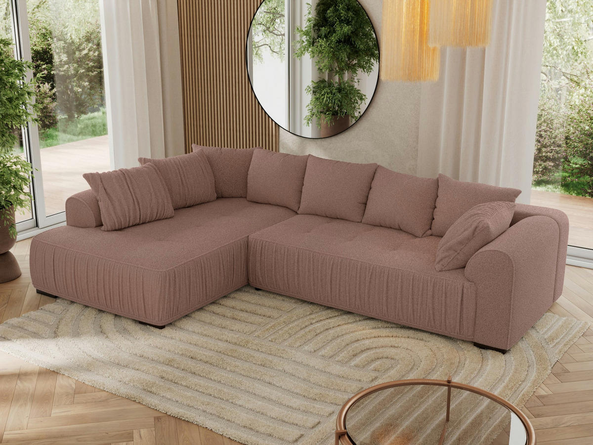 ECKSOFA ORTA Rosa Boucle - Links - Schwarz/Rosa, Textil (325/200cm) - MKS