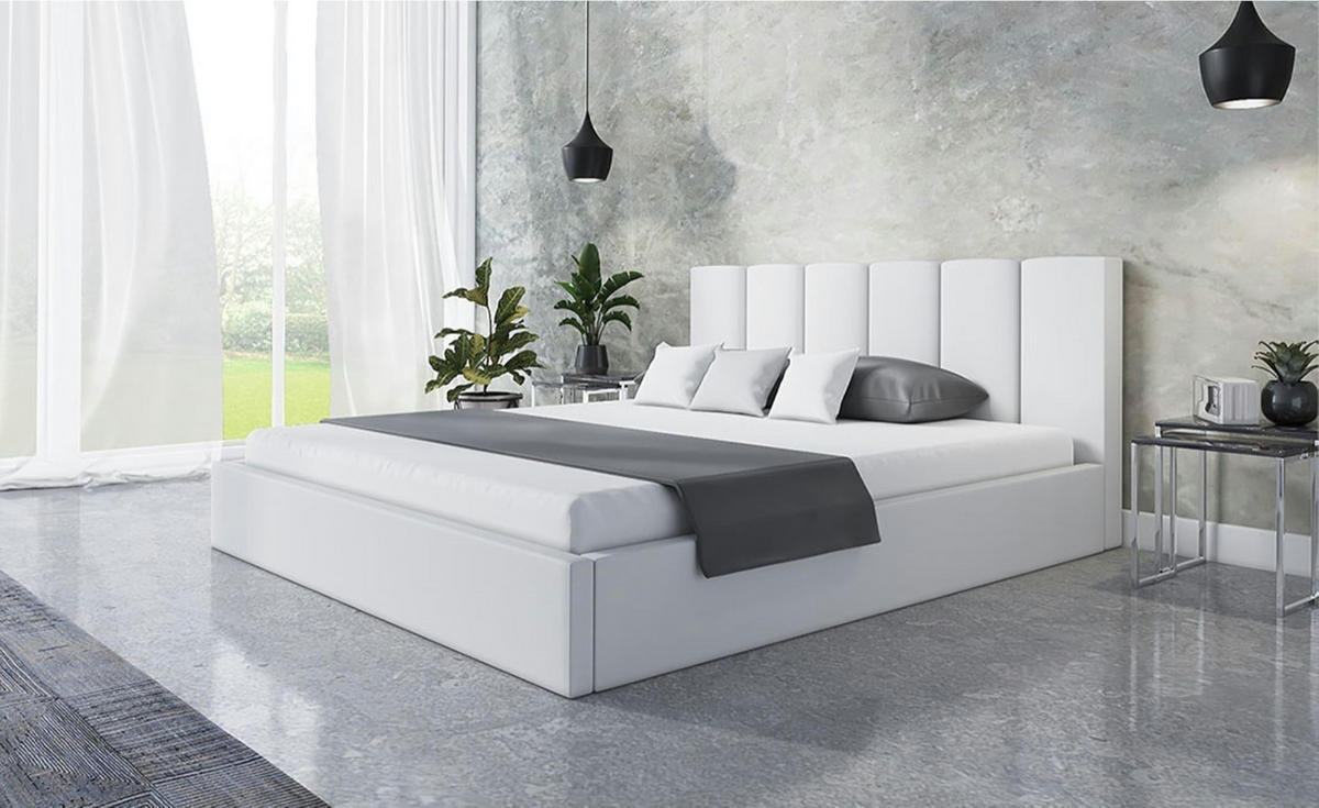 BETT 160x200 - Polsterbett mit Bettkasten und Holzrahmen - Modern Betten - Weicher Jasminstoff - Kollektion Tokio, Weiß - Weiß, Holz/Kunststoff (160/200cm) - Alpi-Möbel