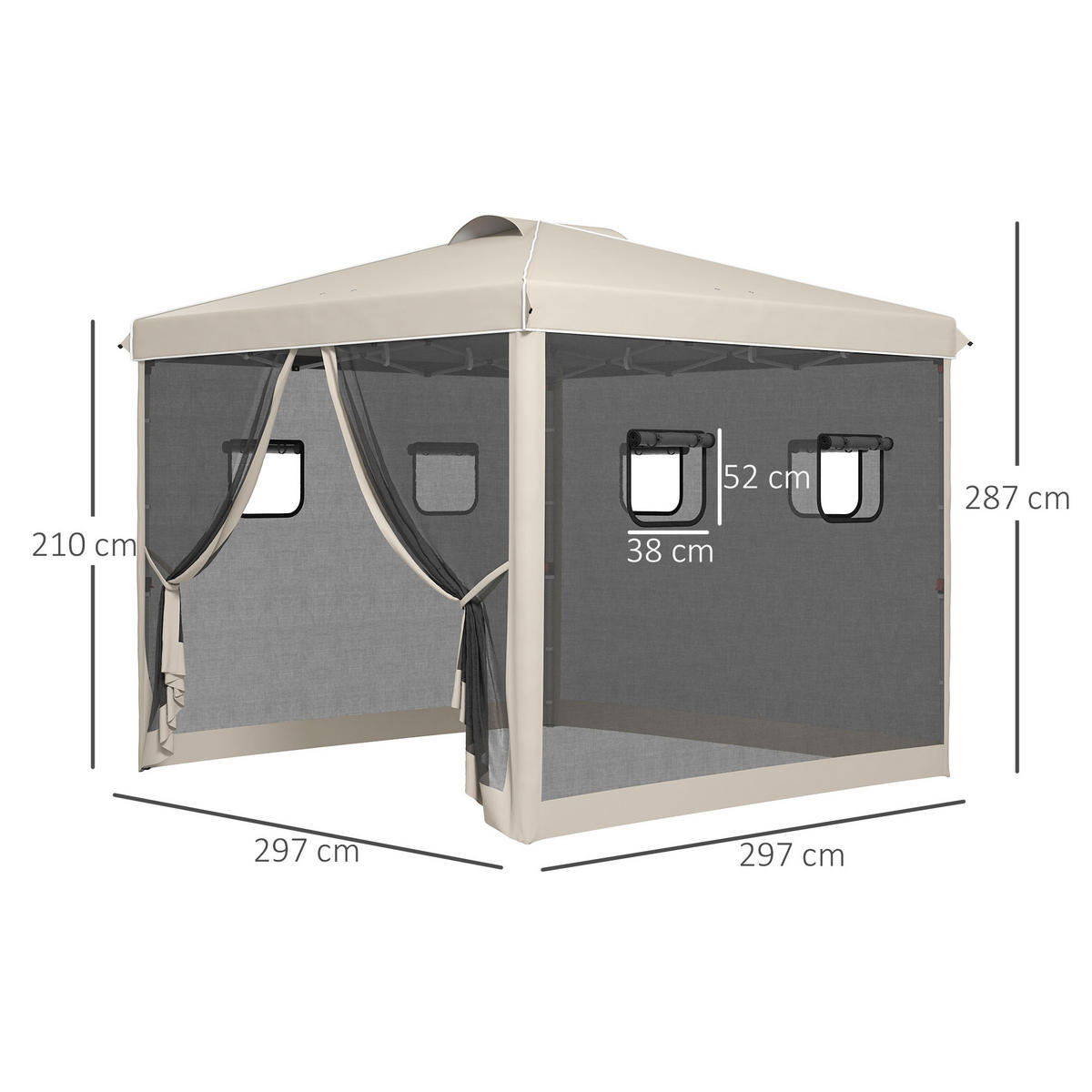 FALTPAVILLON, Grau, Stahl, Oxfordstoff, Nylon - Beige, Metall (297/287/297cm) - Outsunny