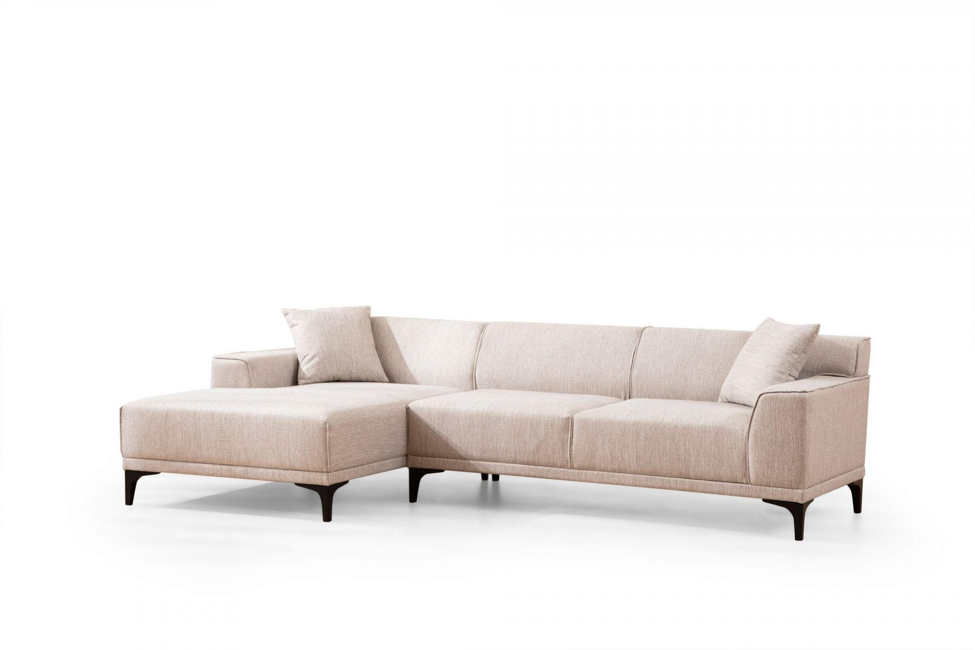 ECKSOFA modern inklusive Zierkissen - Beige/Schwarz, Holz/Kunststoff (250/145cm) - myHomelando