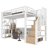 HOCHBETT 90x200cm Weiß Metall LED-Licht offener Stauraum - Weiß, Holz (90/200cm) - FLIEKS