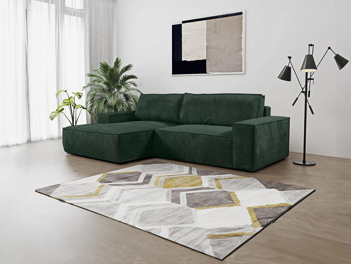 ECKSOFA mit Schlaffunktion - Ecke Links - Cord - Tannengrün - AMELIA - Dunkelgrün, Textil (167/267cm) - Vente-Unique