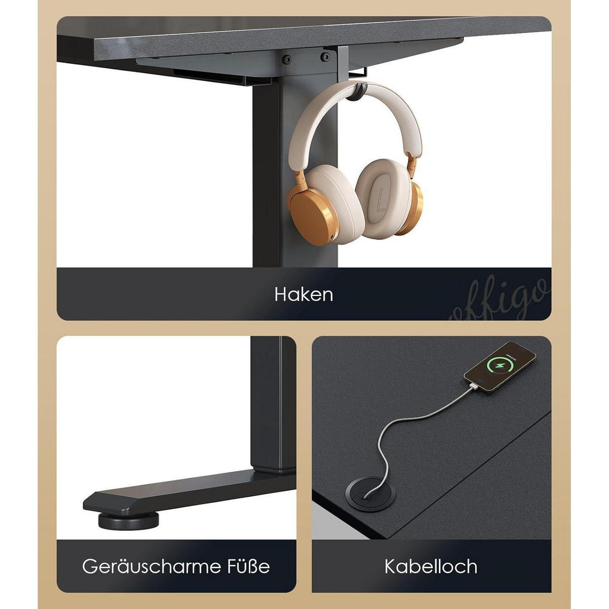SCHREIBTISCH elektrisch höhenverstellbar 180 cm Schwarz - Schwarz, Holz (70/180/72cm)