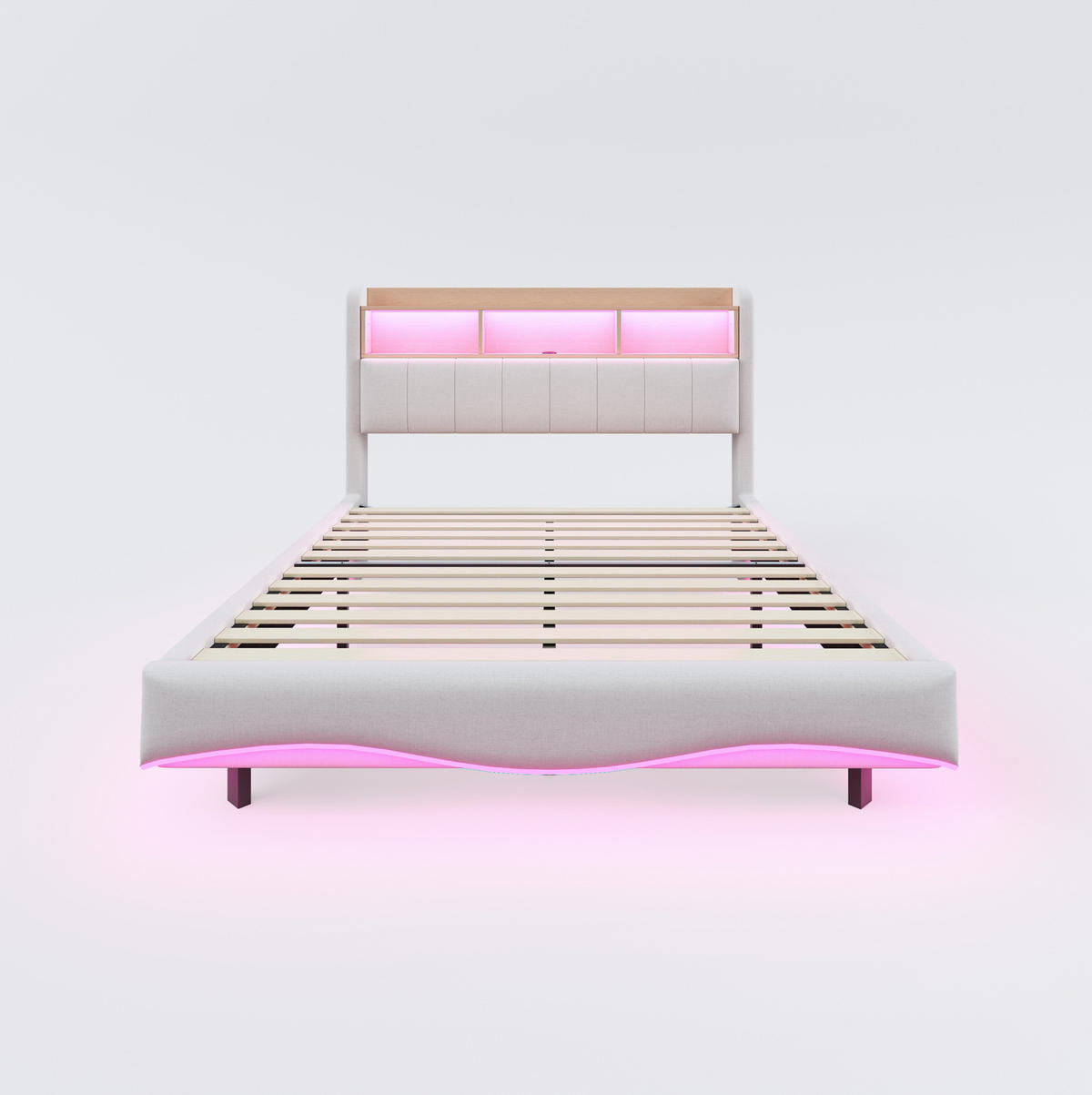 POLSTERBETT 160x200 cm Beige mit LED-Beleuchtung, USB- und USB-C-Anschlüssen sowie Stauraum - Beige, Textil (160/200cm) - IVMEU