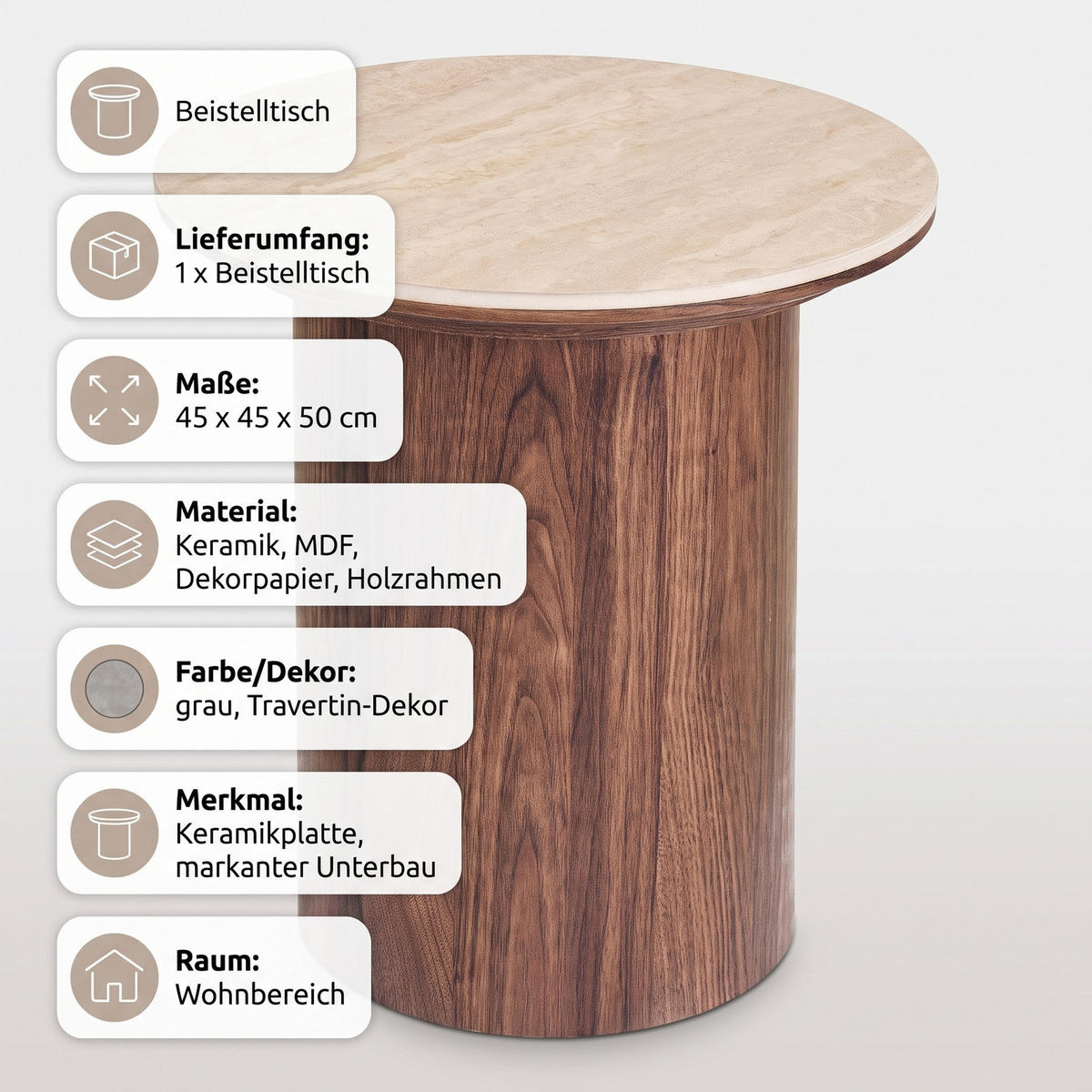 SIDOBORD Minamata 45 x 45 x 50 cm – grå - Grå, Träbaserade material (45/45/50cm) - ebuy24