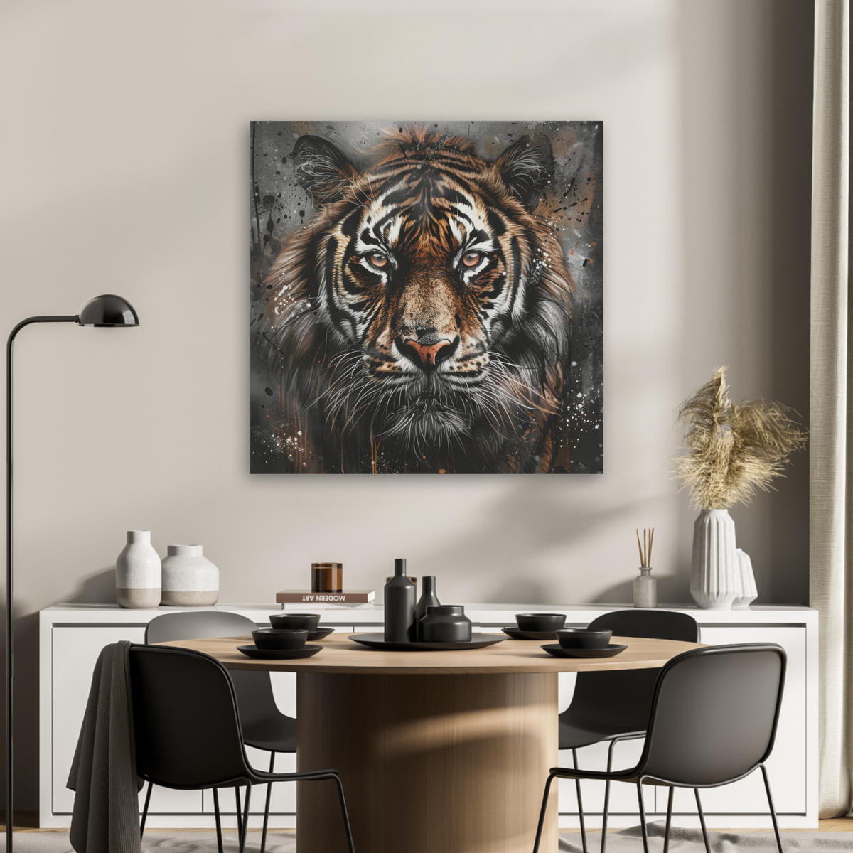 AKUSTIKBILD Tiger - Tiere - Porträt - Luxus - Schwarz Akustikpaneele 80x80 cm - Braun, Kunststoff (80/80/0.9cm) - MuchoWow