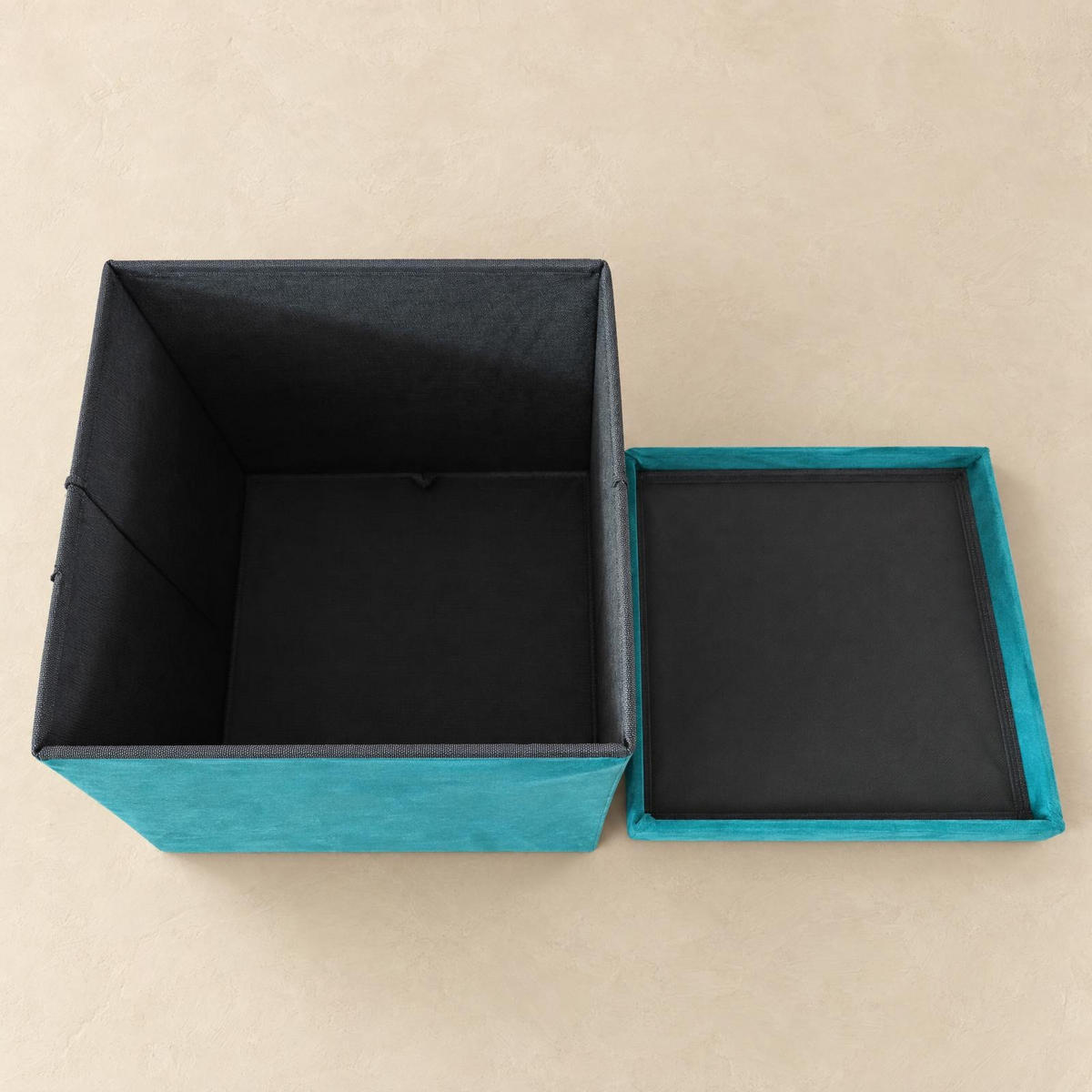 SAMT-POUF mit Stauraum 38/38/38 cm - Blau, Textil (38/38/38cm) - SCENA LIVING