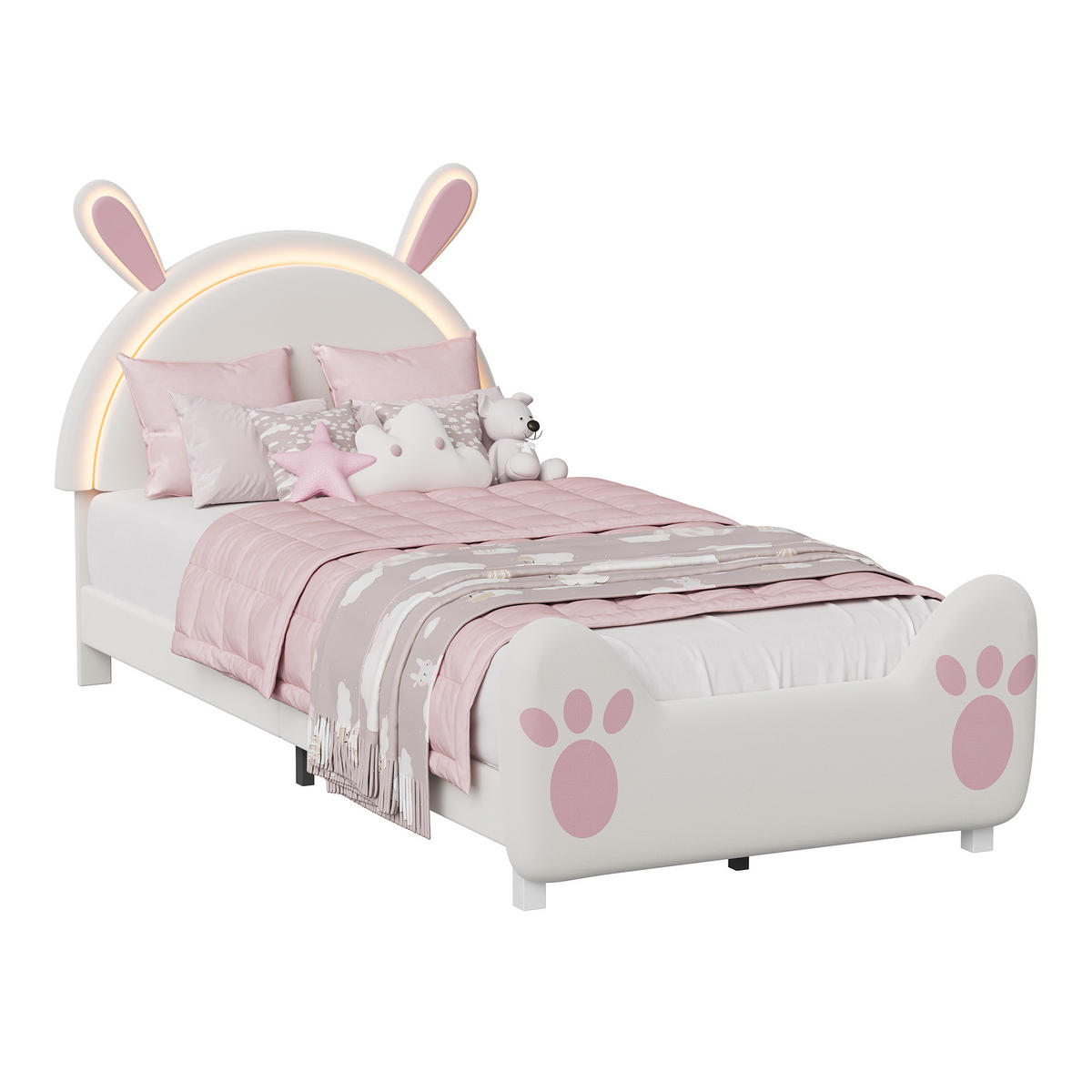 POLSTERBETT 90/200 cm mit LED-Beleuchtung im Hase Design - Pink, Holz (90/200cm) - SHOPENTRA