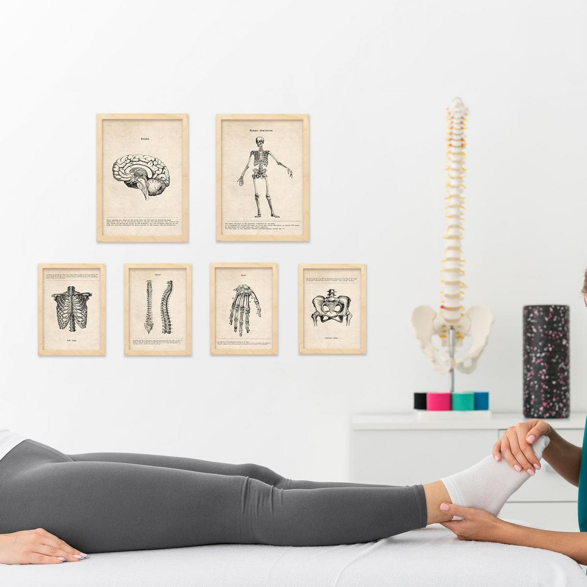 POSTER Set Mit 6 Knochenanatomie Größe A3 & A4 Rahmen aus hellem Holz - Beige, Papier (29.7/1cm) - Nacnic