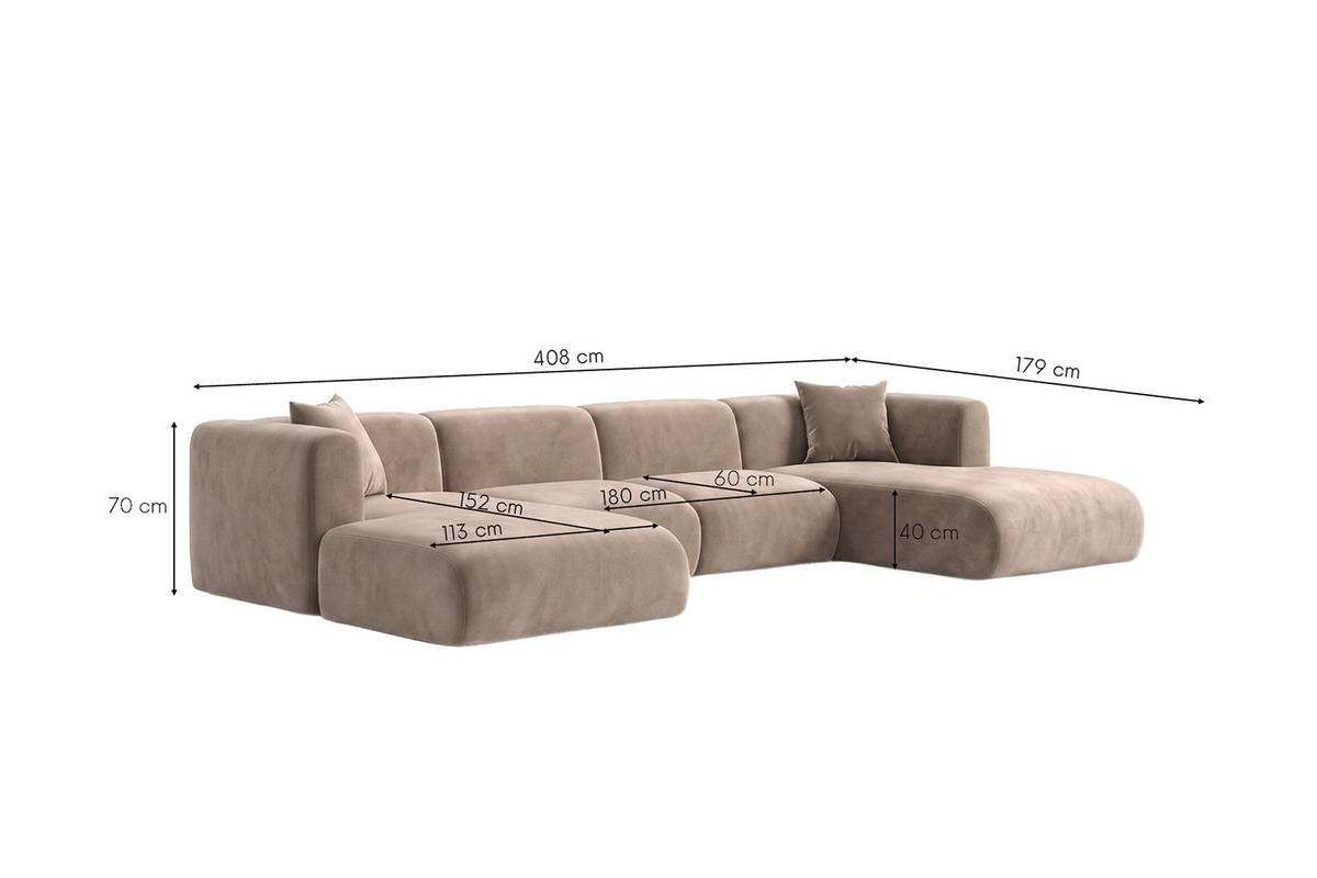 ECKSOFA U-Form, Velvet-Stoff Bluvel, Latte, GRETA - Hellbraun, Holz (408/70/179cm) - Kaiser Möbel