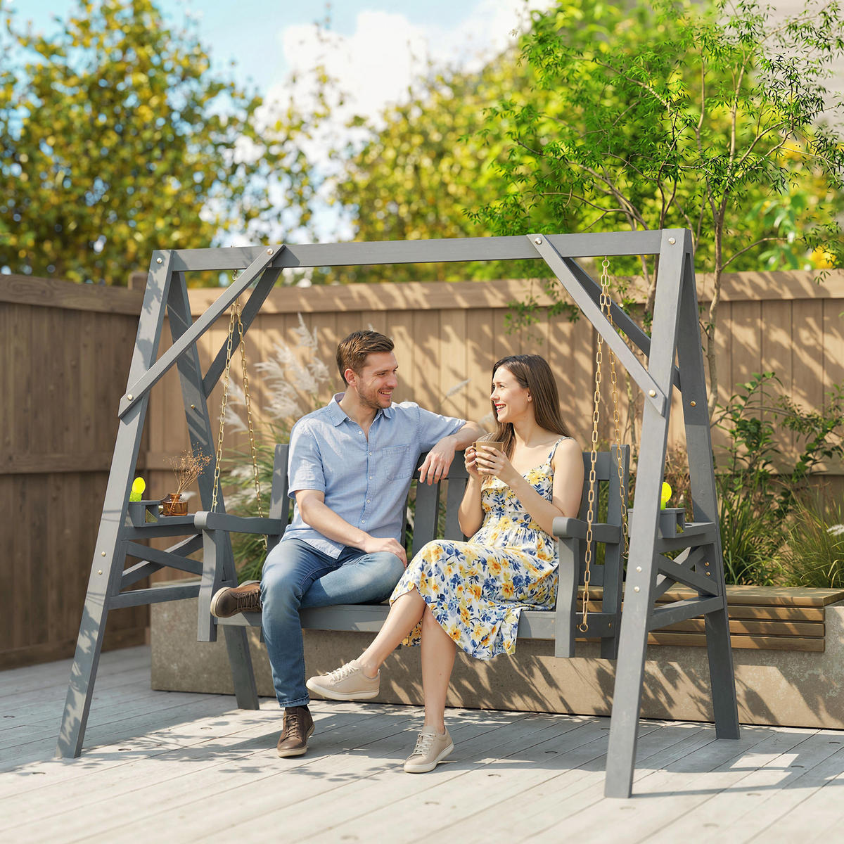 SCHAUKELBANK Tannenholz Metall Grau - Grau, Holz (120/160/183cm) - Outsunny