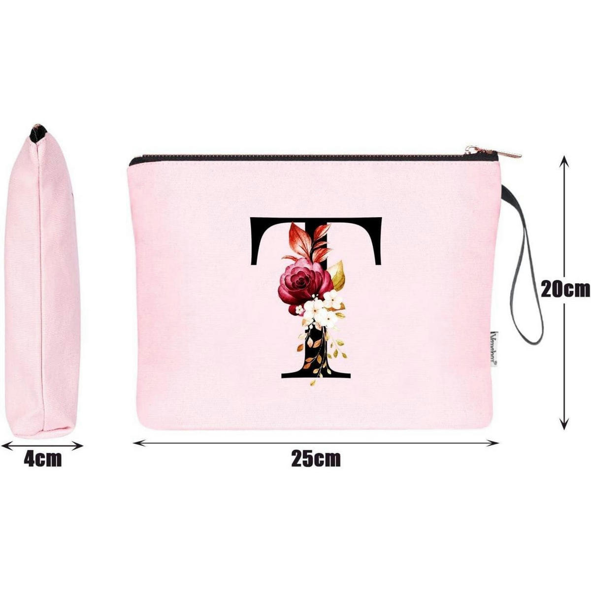 KOSMETIKTASCHE mit Initial T und Blumenprint Pink - Rosa, Textil (5/16/24cm)