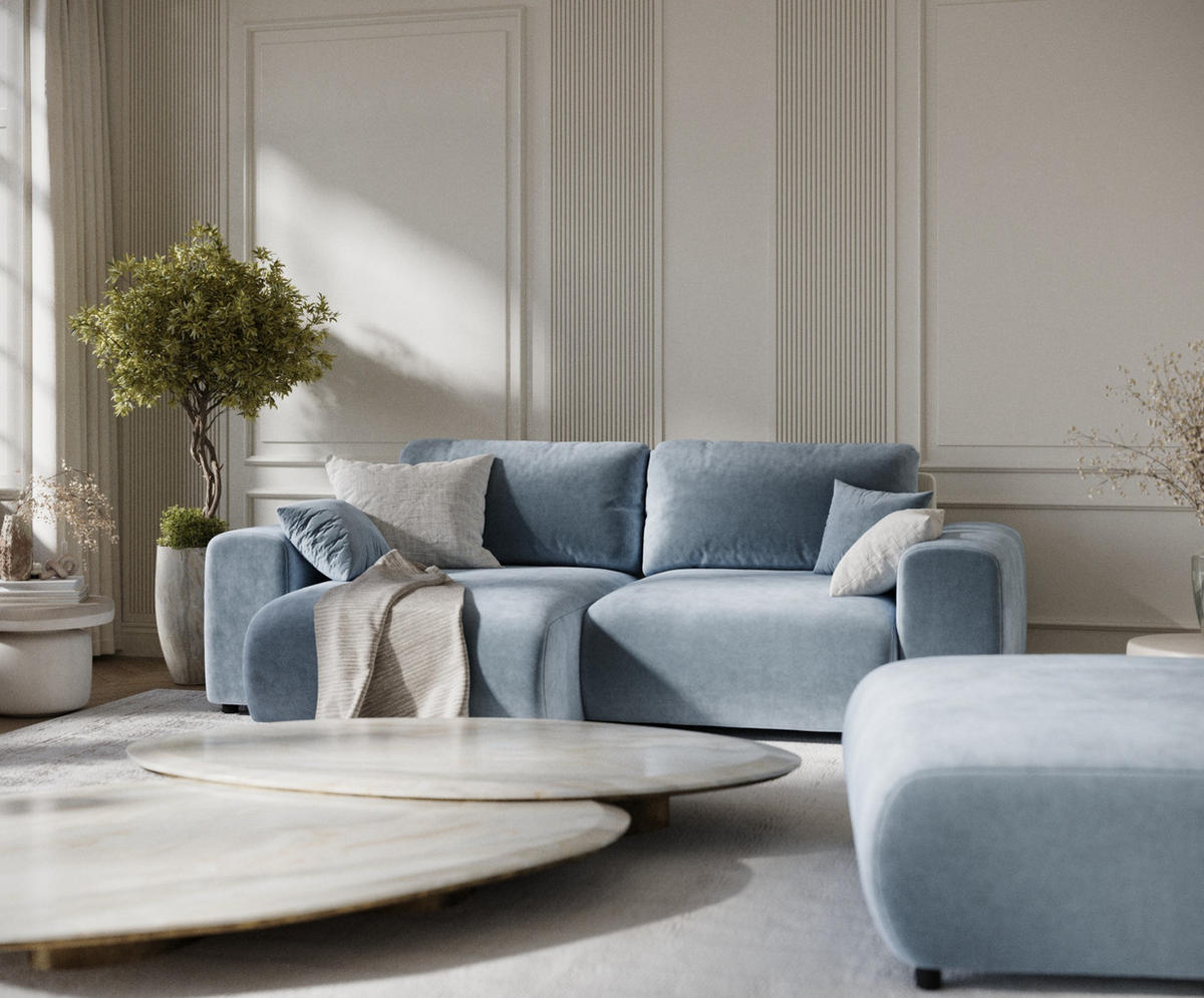 ECKSOFA Zanzibar Blau Grau Samtstoff - Blaugrau/Schwarz, Holz/Holzwerkstoff (237/144cm) - Maison de Reve