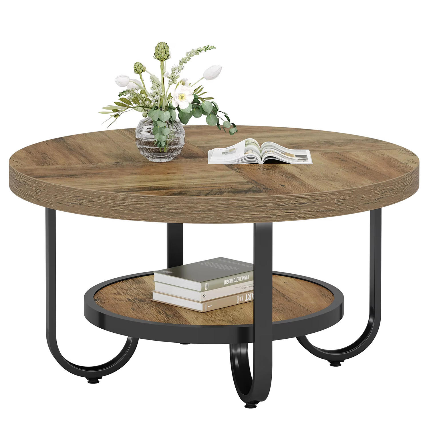 COUCHTISCH Rund 80 cm mit Doppelablage - Braun, Holz (80/80/45cm) - Kaket