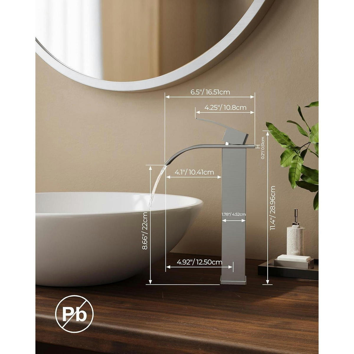 WASCHTISCHARMATUR Wasserfall gebürstet 220 mm - Silberfarben, Metall (16.5/17/29.5cm)