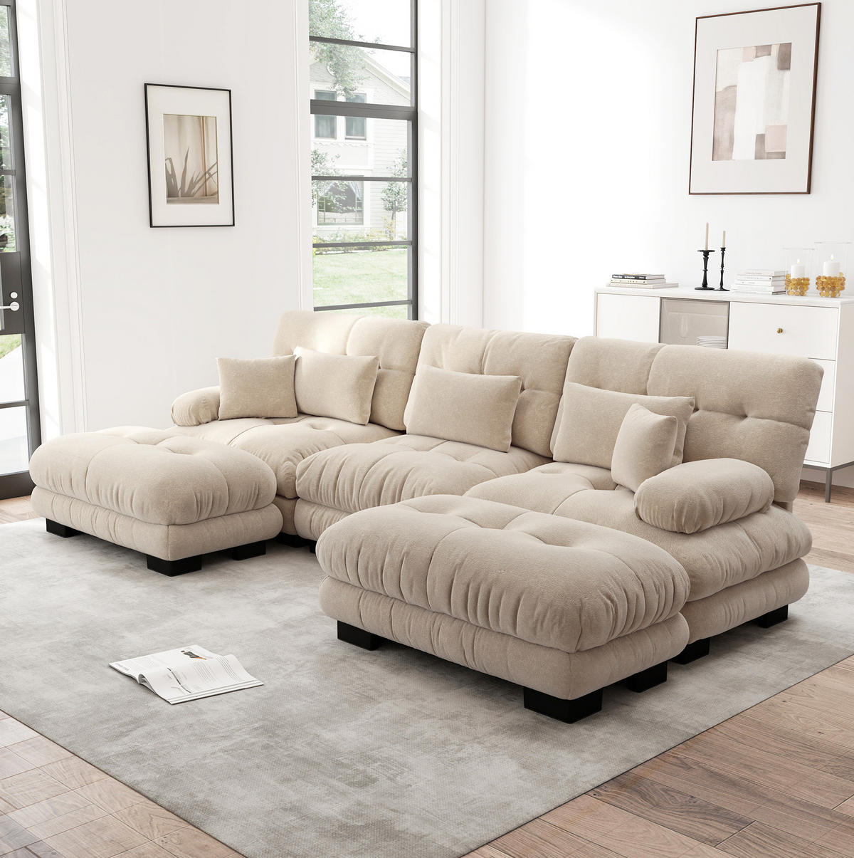 ECKSOFA mit beweglichen Ottomane, tiefem Sitz und Chenille-Bezug, Hellbraun - Cappuccino, Textil (313/145cm) - Redom