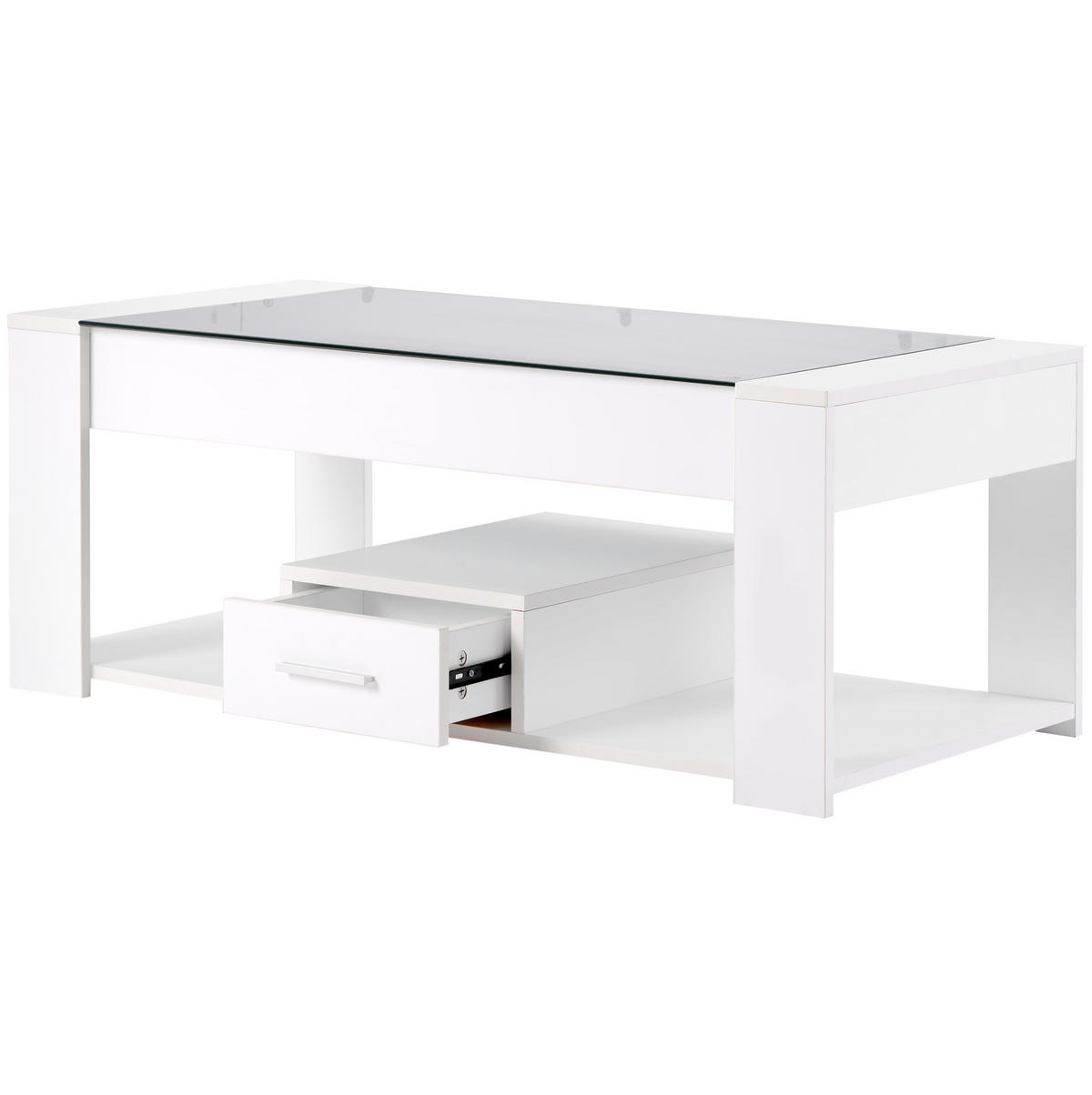 COUCHTISCH, weiße Glasplatte, Spanplatte, 2 Schubladen & offenes Fach, 100/50/40 cm,weiß - Weiß, Holzwerkstoff (100/50/40cm) - Redom