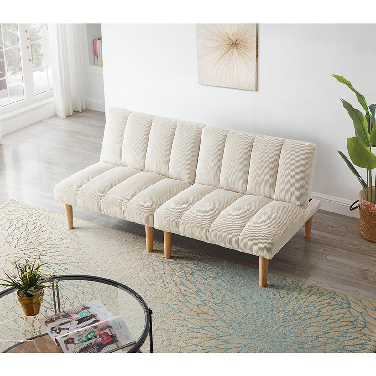 SCHLAFSOFA mit 3-fach verstellbarer Rückenlehne,Beige - Beige, Textil (82/72/167cm) - KOMHTOM