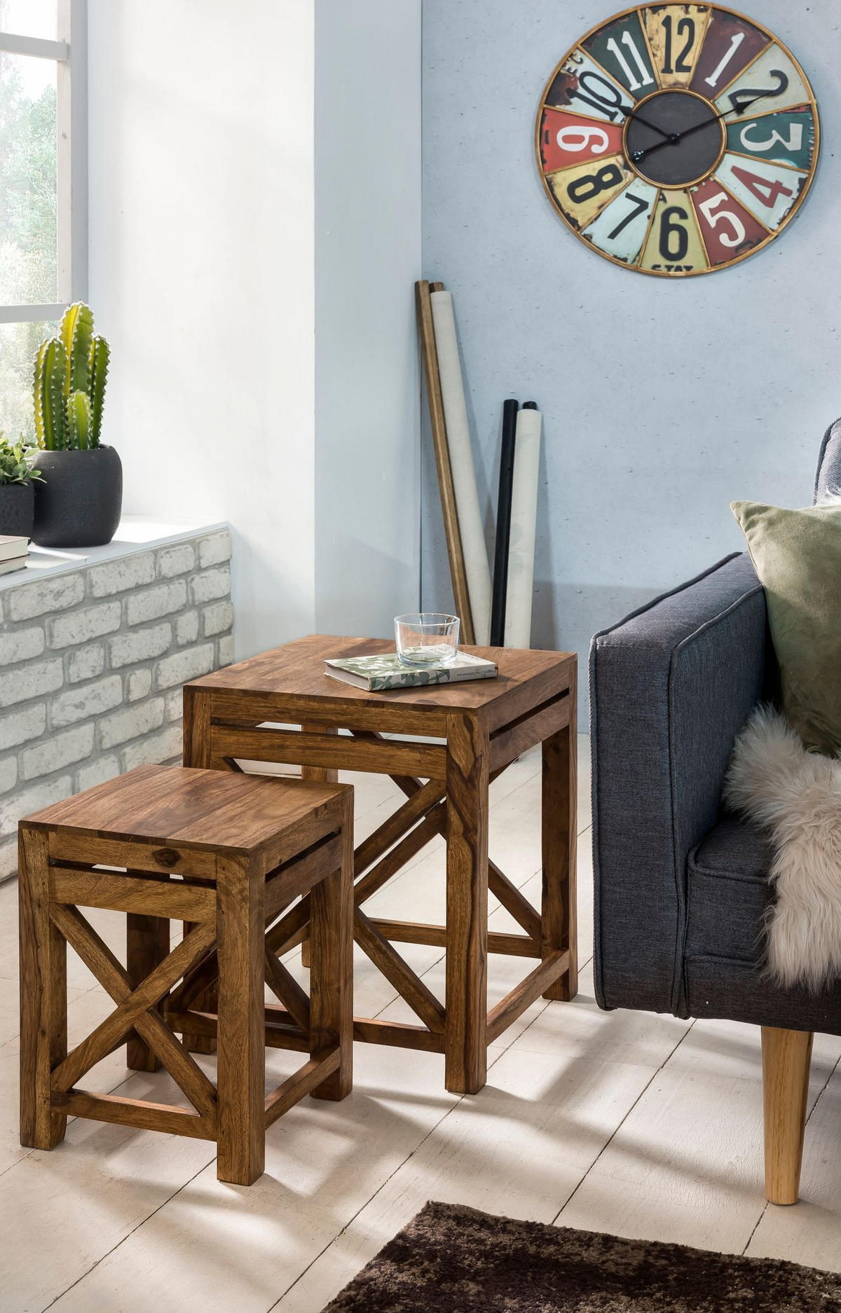 BEISTELLTISCH Set – 2-teilig Massivholz quadratisch Landhausstil pflegeleicht - Braun, Holz (40/40/50cm) - KADIMA DESIGN