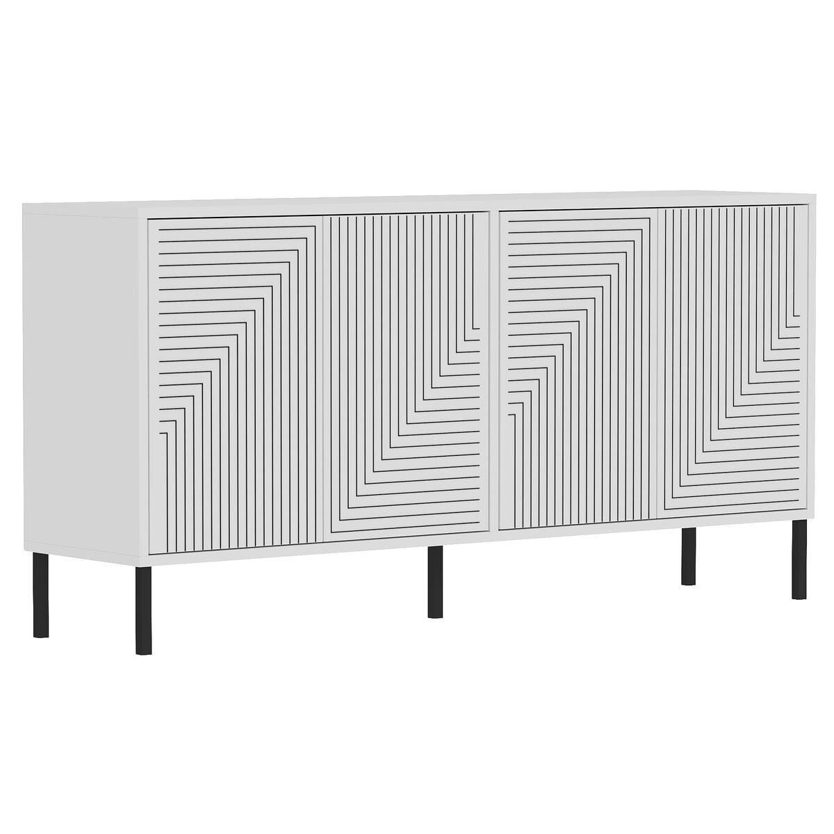 SIDEBOARD mit 4 Türen, gestreift dekoriert 36/150/75 cm - Weiß, Holzwerkstoff (36/75/150cm) - Calicosy