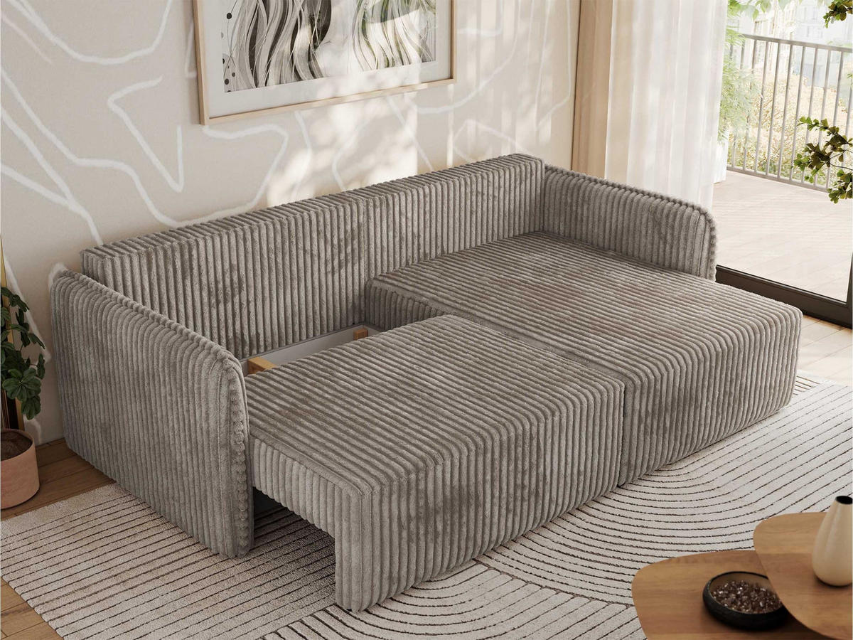 ECKSCHLAFSOFA MESTO L Hellbraun Cord - rechts - Hellbraun/Schwarz, Kunststoff/Textil (147/227cm) - MKS