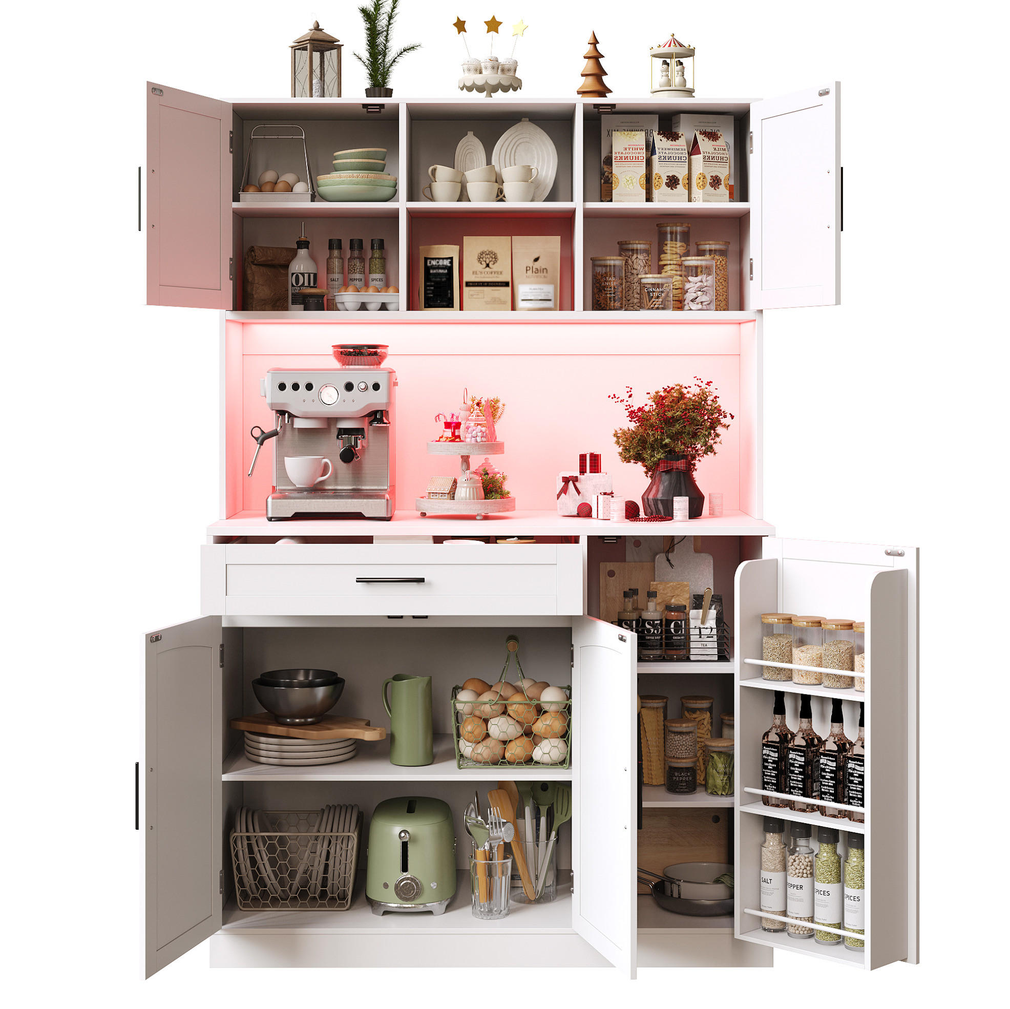 ANRICHTE 110/38/180 cm aus MDF mit LED-Leiste, Steckdosenleiste und viel Stauraum, Weiß - Weiß, Holzwerkstoff (110/180/38cm) - Redom