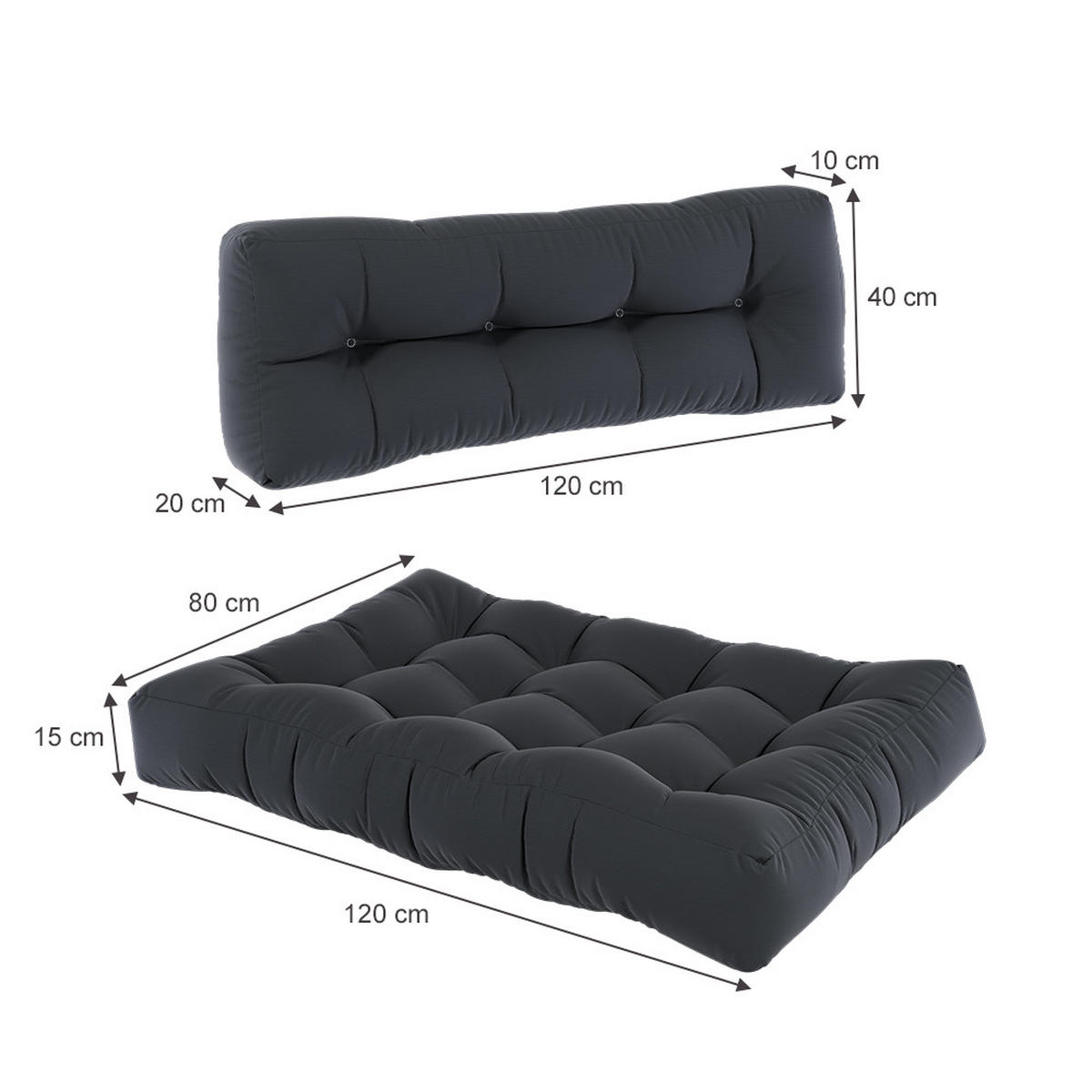 SET JASTUKA ZA PALETE Flocken Grafitna 120 x 80 cm 2 dijela - boje grafita, tekstil (120/80/15cm) - Vicco