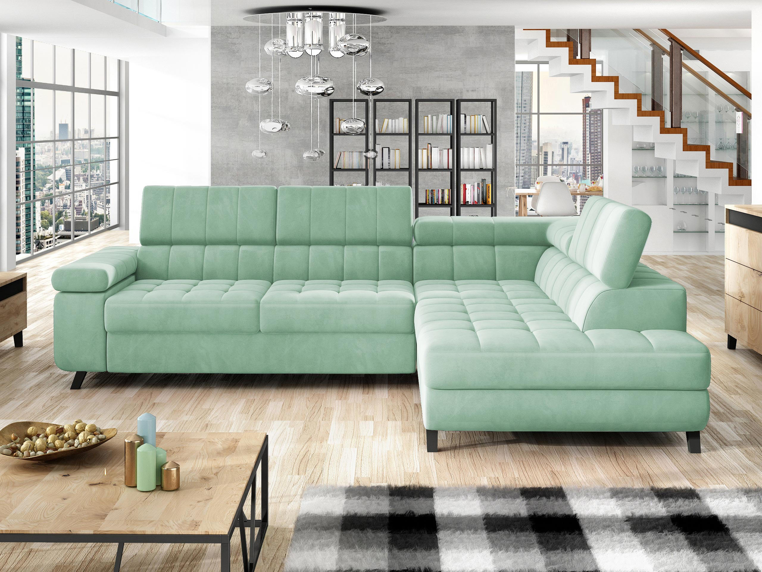 ECKSOFA Nord, Seite: Rechts - Schwarz/Mintgrün, Holz/Textil (264/203cm) - MIRJAN24