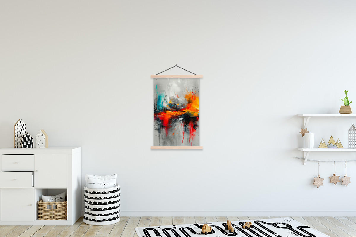 POSTER Moderne Kunst - Orange - Grau - Abstrakt 60x90 cm - Hellgrau, Textil (60/90/0.15cm) - MuchoWow