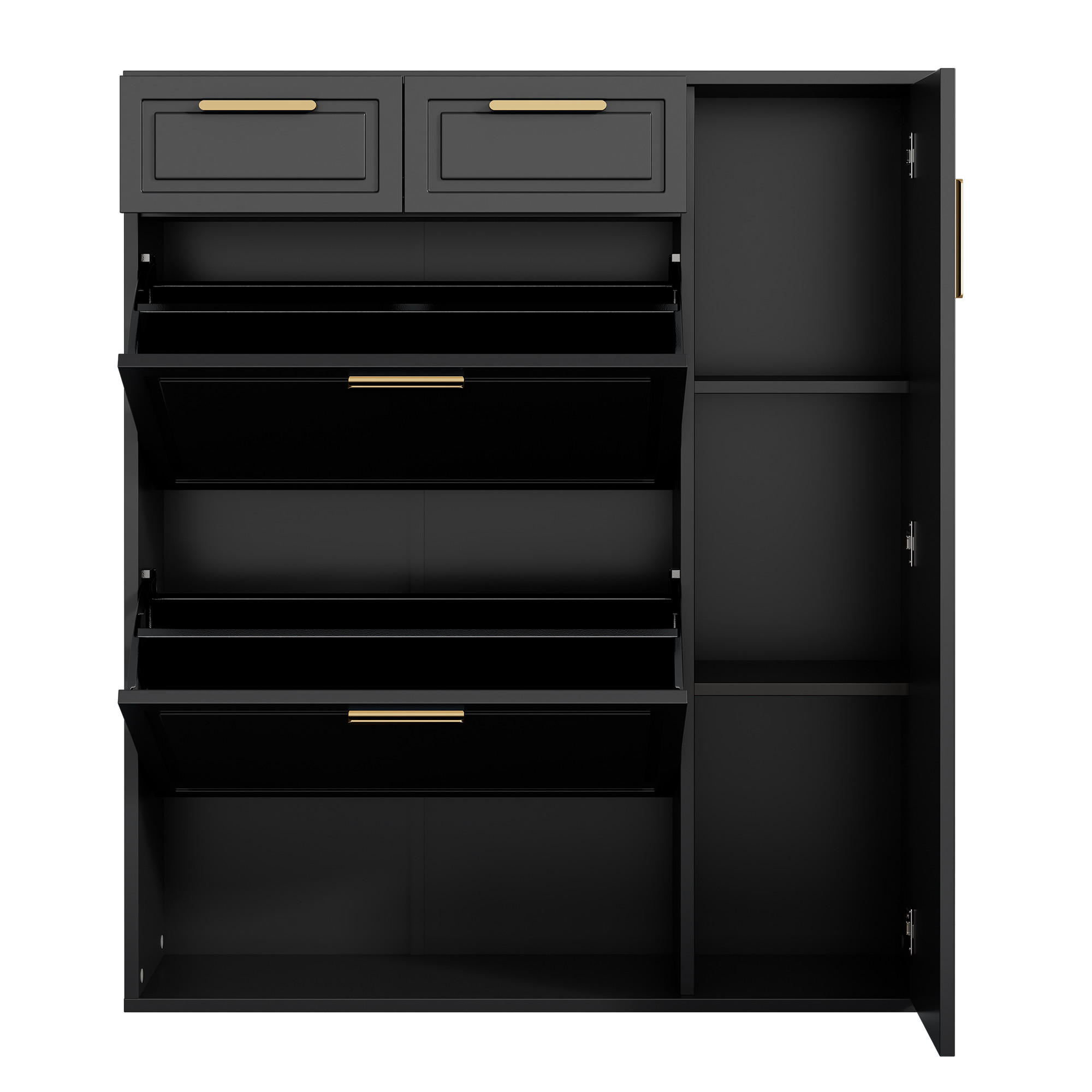 SCHUHSCHRANK Modern mit Goldgriffen Schwarz 95x24x107cm - Schwarz, Holzwerkstoff (24/107/95cm) - FLIEKS