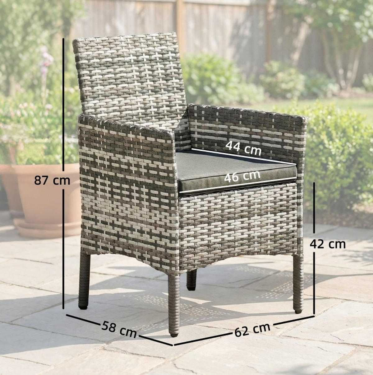 2ER Gartenstuhl-Set aus PE-Rattan 58x62x87 cm in Grau mit Kissen - Grau, Naturmaterialen (58/87/62cm) - Modfu