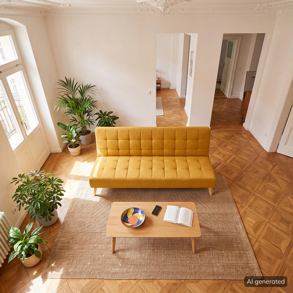 SCHLAFSOFA - Hellbraun/Gelb, Holz/Birkenholz (180/81/86cm) - home24