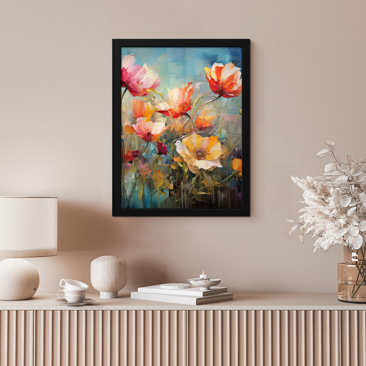 GERAHMTES BILD Blumen - Aquarell - Kunst - Botanisch - Natur 30x40 cm - Orange, Papier (30/40cm) - MuchoWow