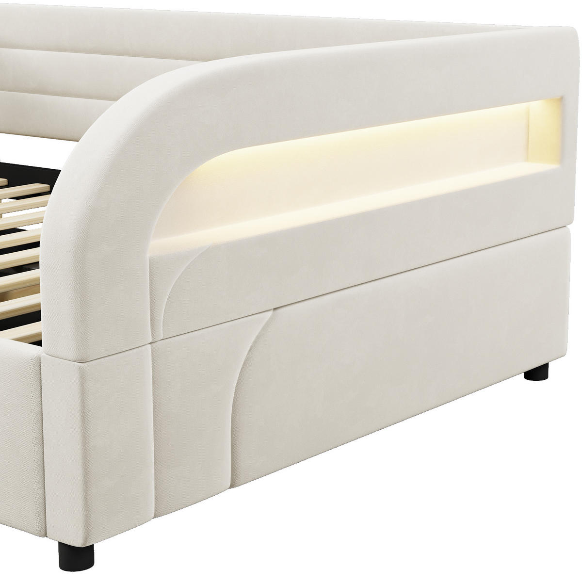 POLSTERBETT 140x200 cm in Beige mit hydraulischem Stauraum und LED-Beleuchtung - Beige, Textil (140/200cm) - IVMEU