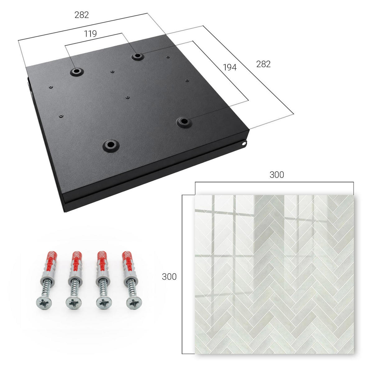 SCHLÜSSELBOX Schwarz 30x30 cm- Türöffnung nach rechts - Fischgrätmuster - Grau, Metall (30/30/5cm) - TULUP